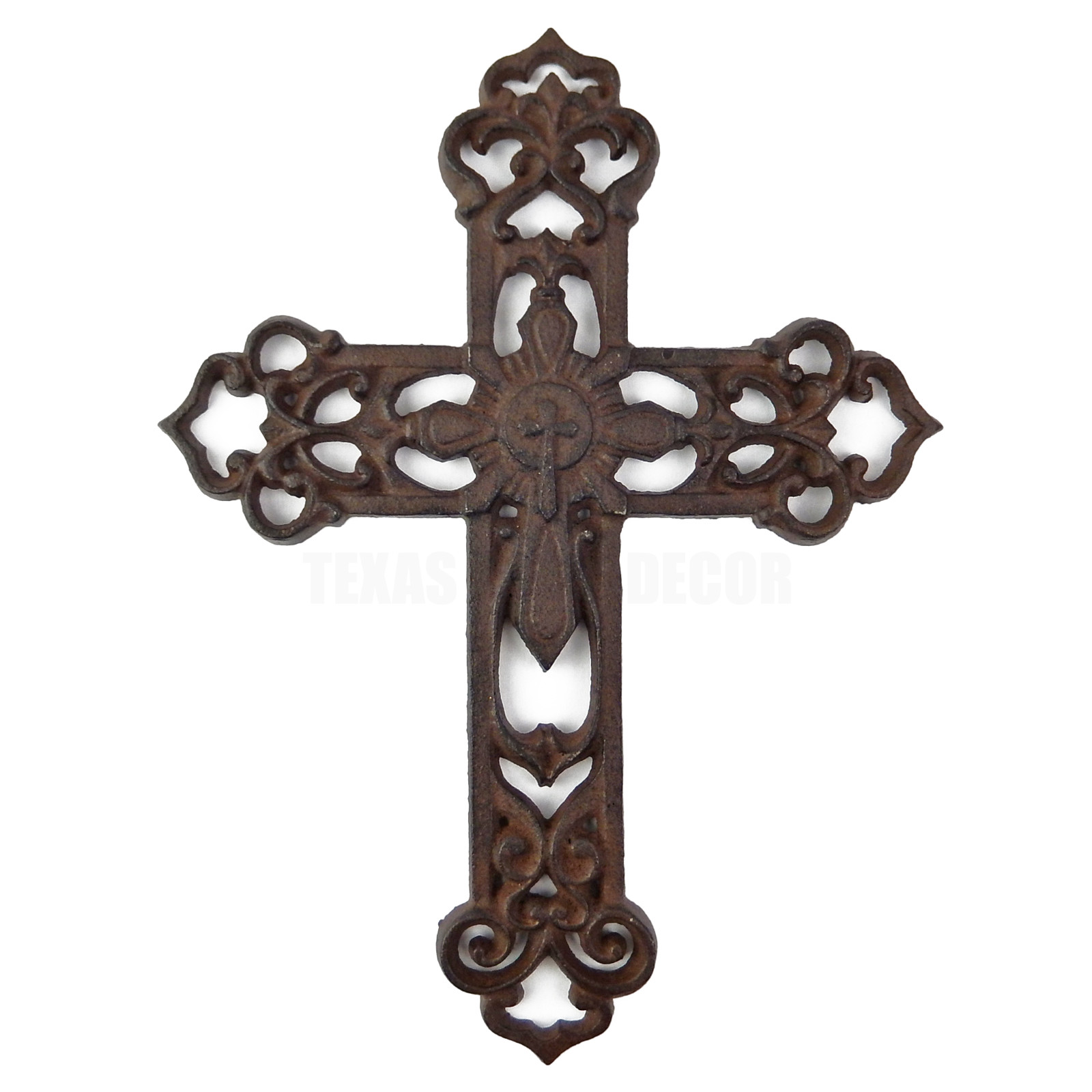 Fleur De Lis Decorative Wall Cross Layered Style Scrolls Rustic Cast Iron 11x8\