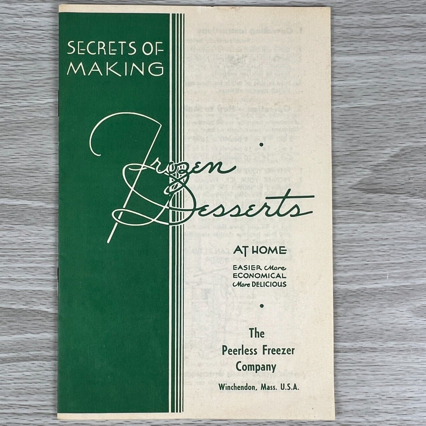 Vtg Recipe Guide Secrets Frozen Dessert Home Ice Cream Mousse Sherbet Cookbook