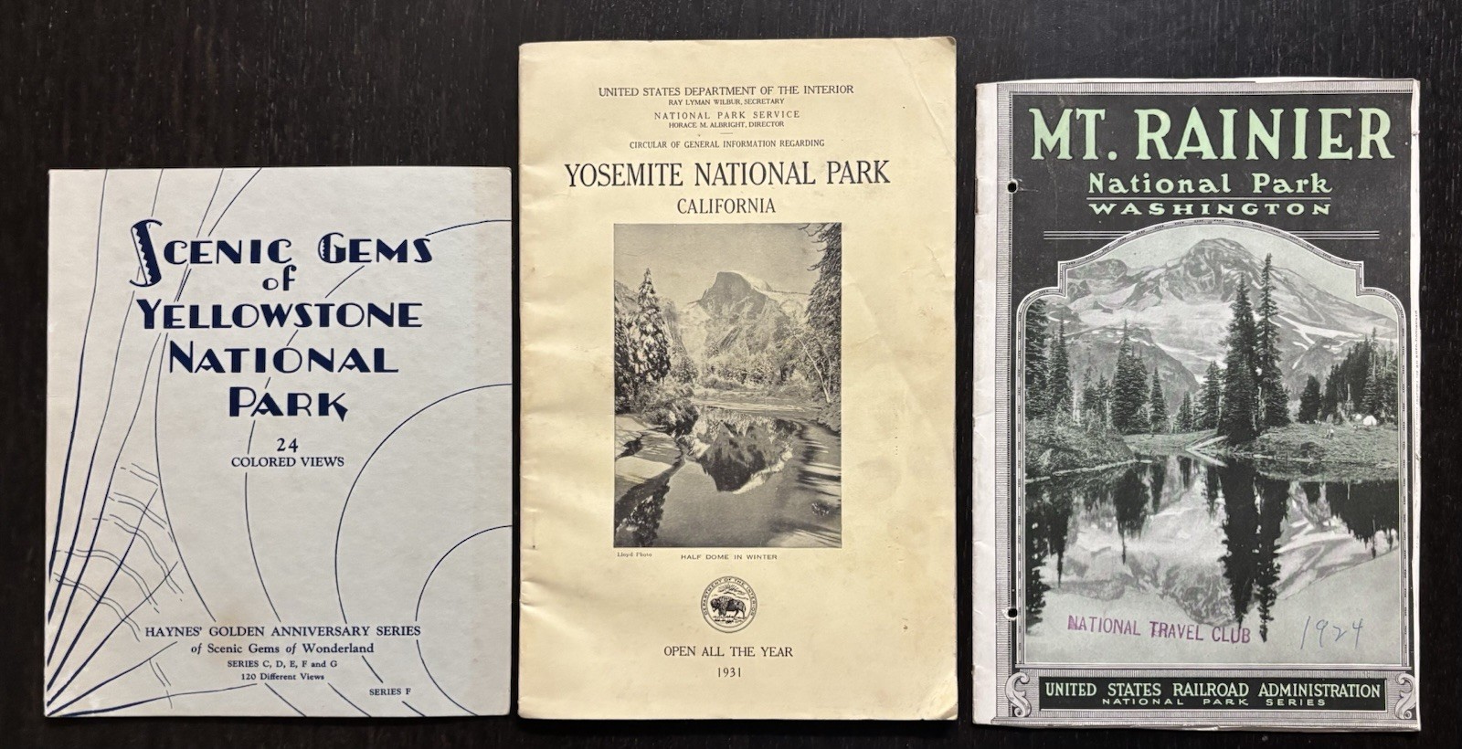 1934 YELLOWSTONE - 1931 YOSEMITE & 1927 MT. RAINIER NATIONAL PARKS BOOKLETS