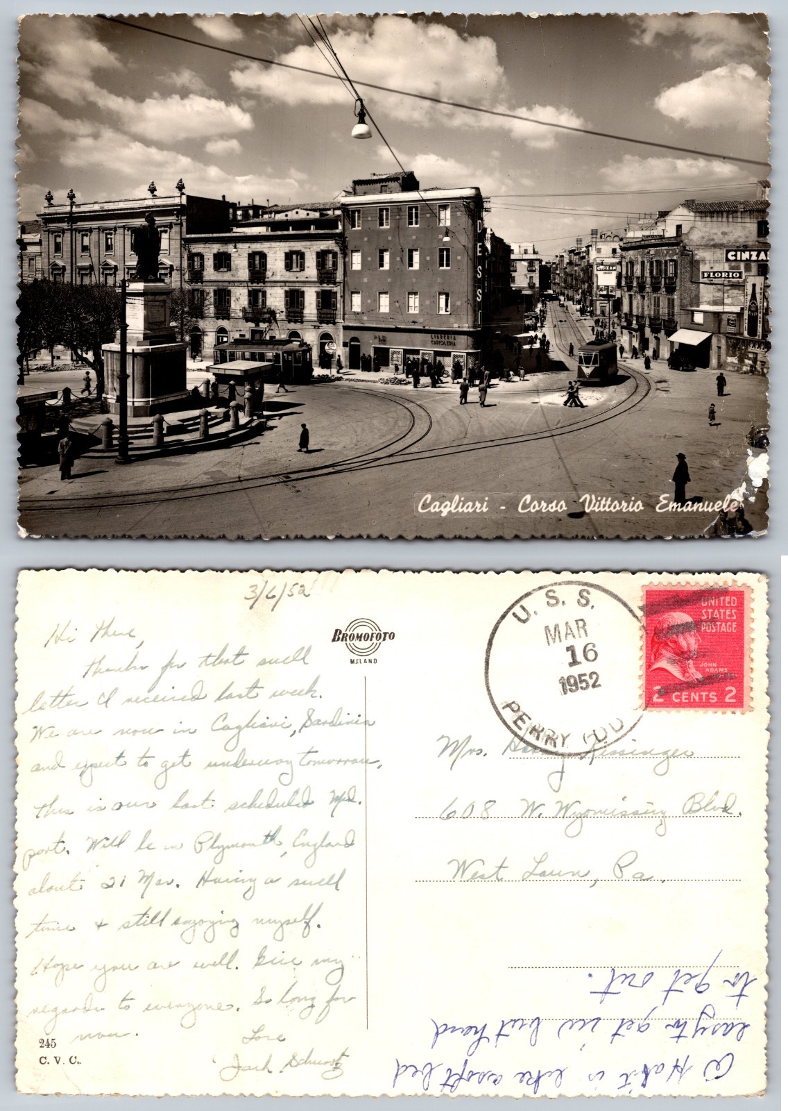 Continental Cagliari Italy Corso Vittorio Emanuele Postcard