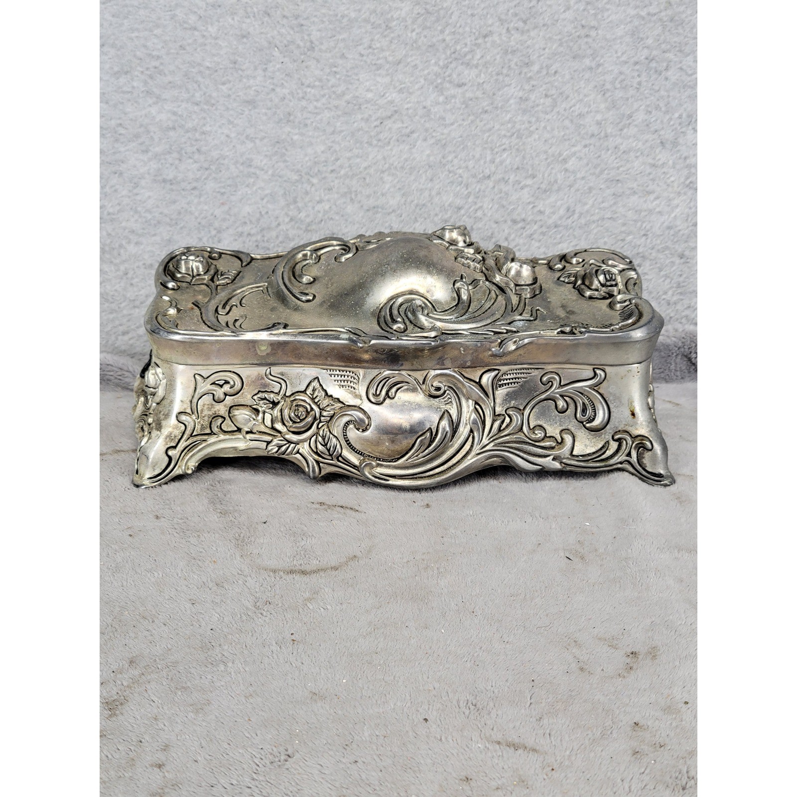 Vintage Godinger Silver Art Co Rose Floral Jewelry Box Trinket Chest 7