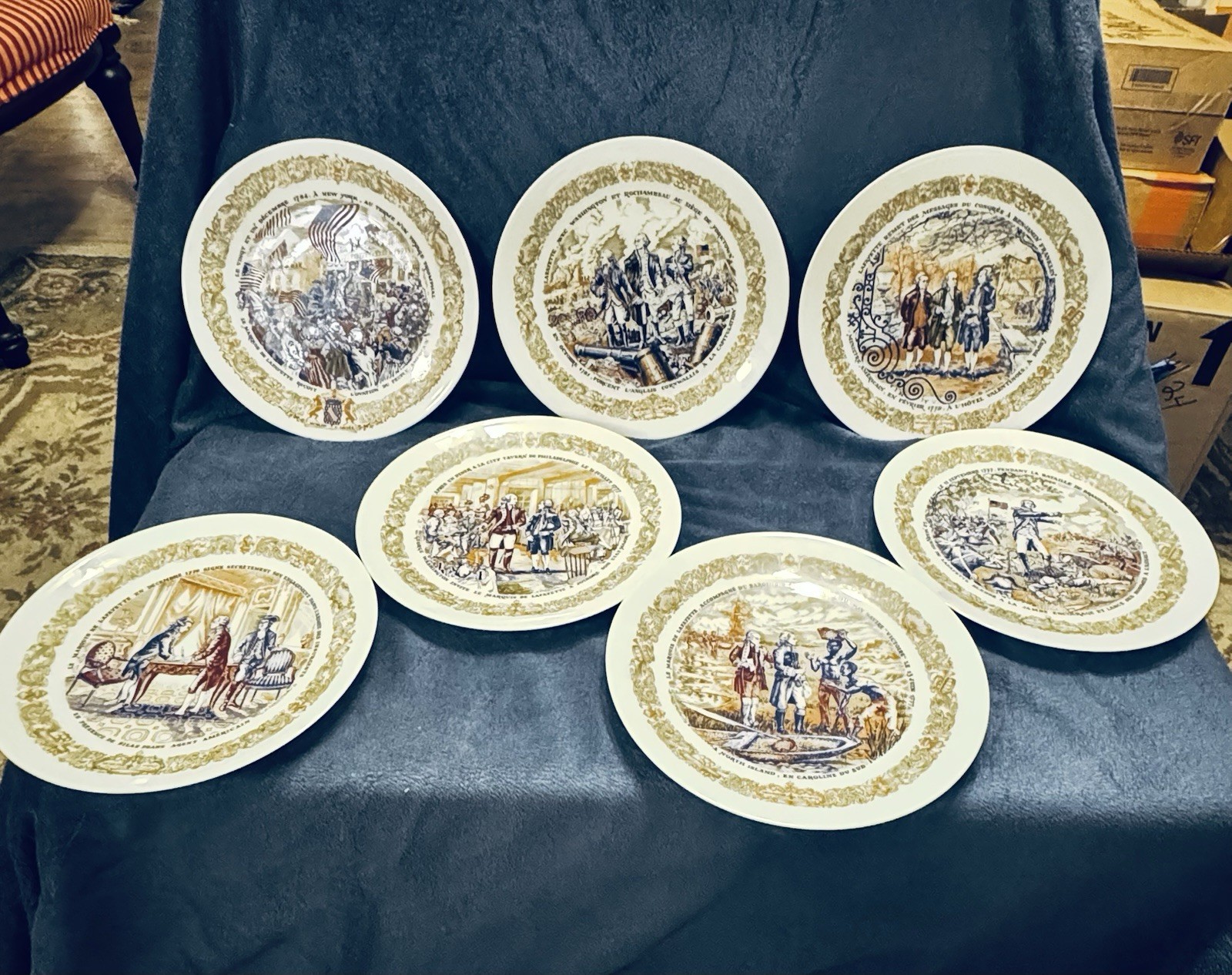 Vintage D'Arceau Limoges Lafayette Legacy Porcelain Plates - Complete Set of 7