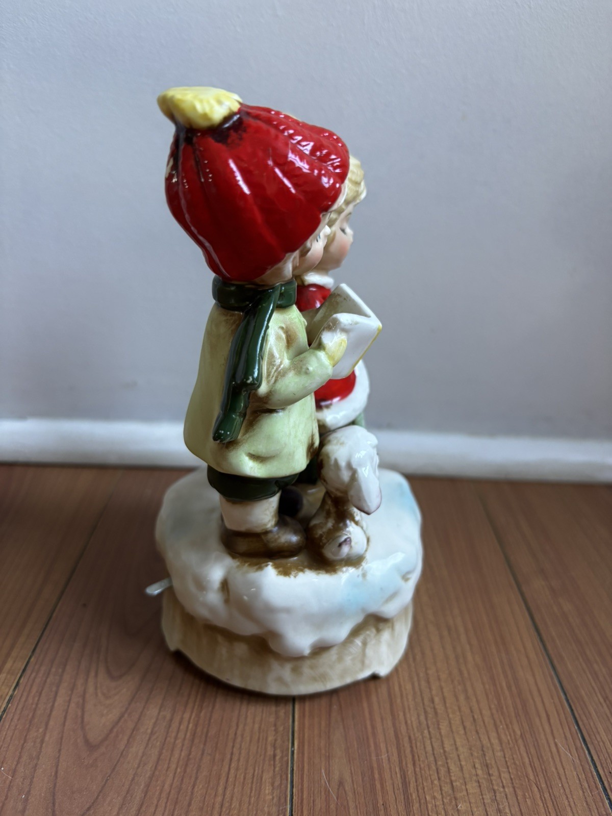 Vintage Lefton Ceramic Christmas Carolers Music Box, Plays Silent Night
