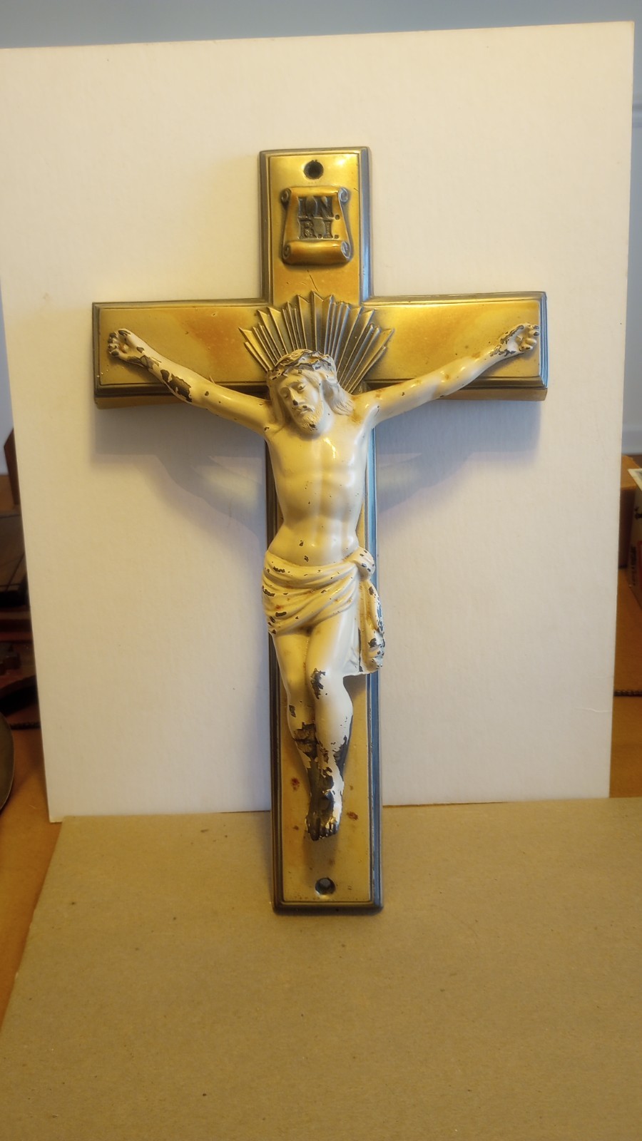 Vintage 1950s/60s I.C.H. Co. #600 Large Cast Metal Wall Crucifx 13\