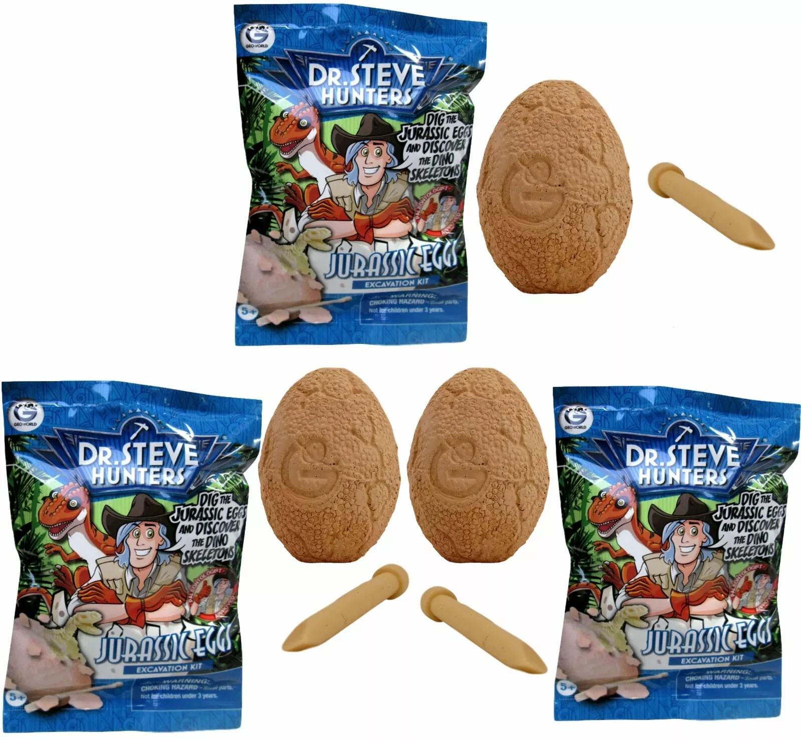 Dr. Steve Hunters Jurassic Eggs Excavation (3 Pack) Dinosaur Skeletons