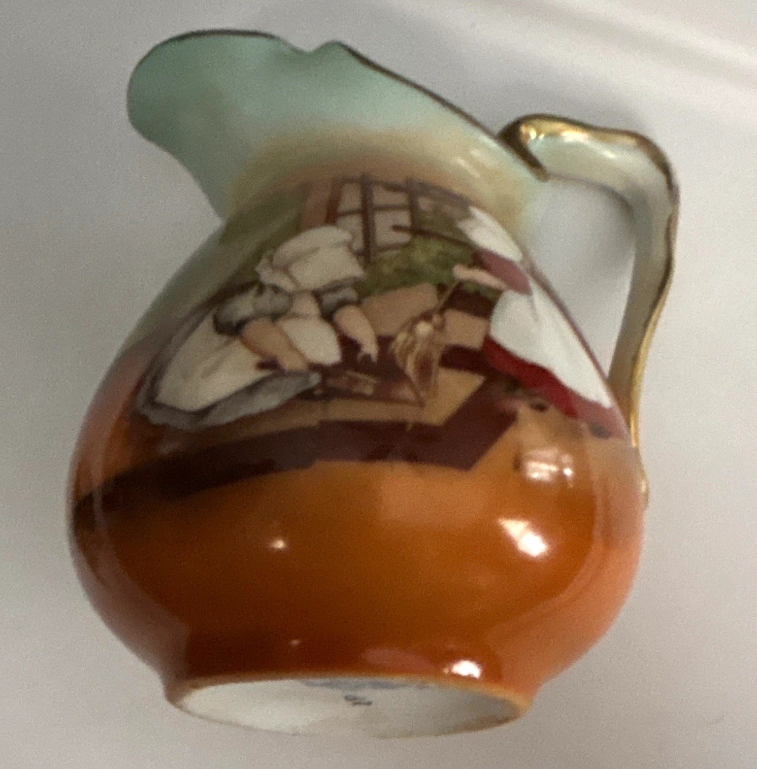 Royal Bayreuth Hand Painted Porcelain Pitcher Gold Trim Scenic 3 oz 1900-1919 Royal Bayreuth Hand Painted Porcelain Pitcher Gold Trim Scenic 3 oz 1900-1919