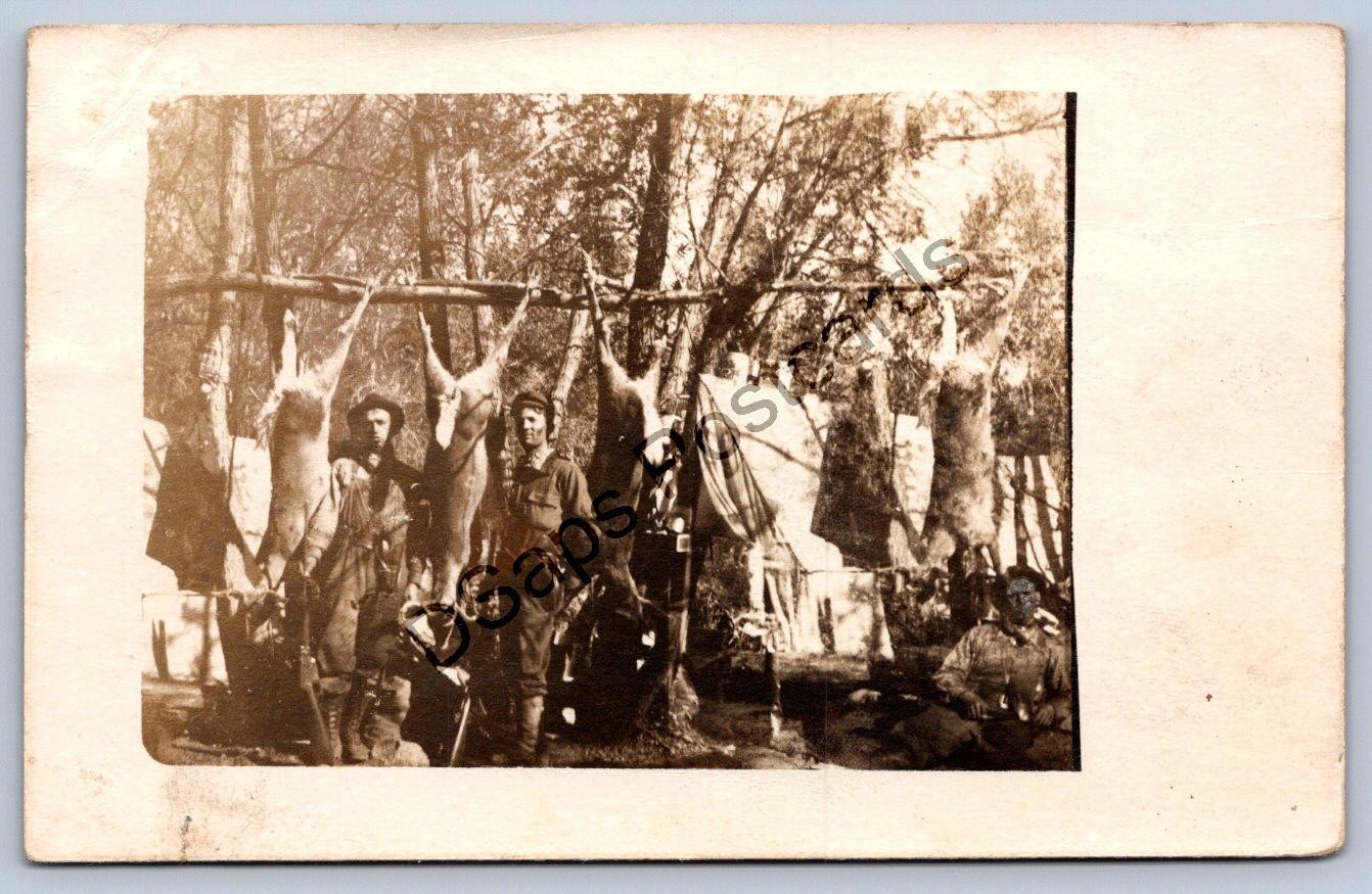 K69/ Interesting RPPC Postcard c1910 Deer Hunting Trophy Men Rifles 350