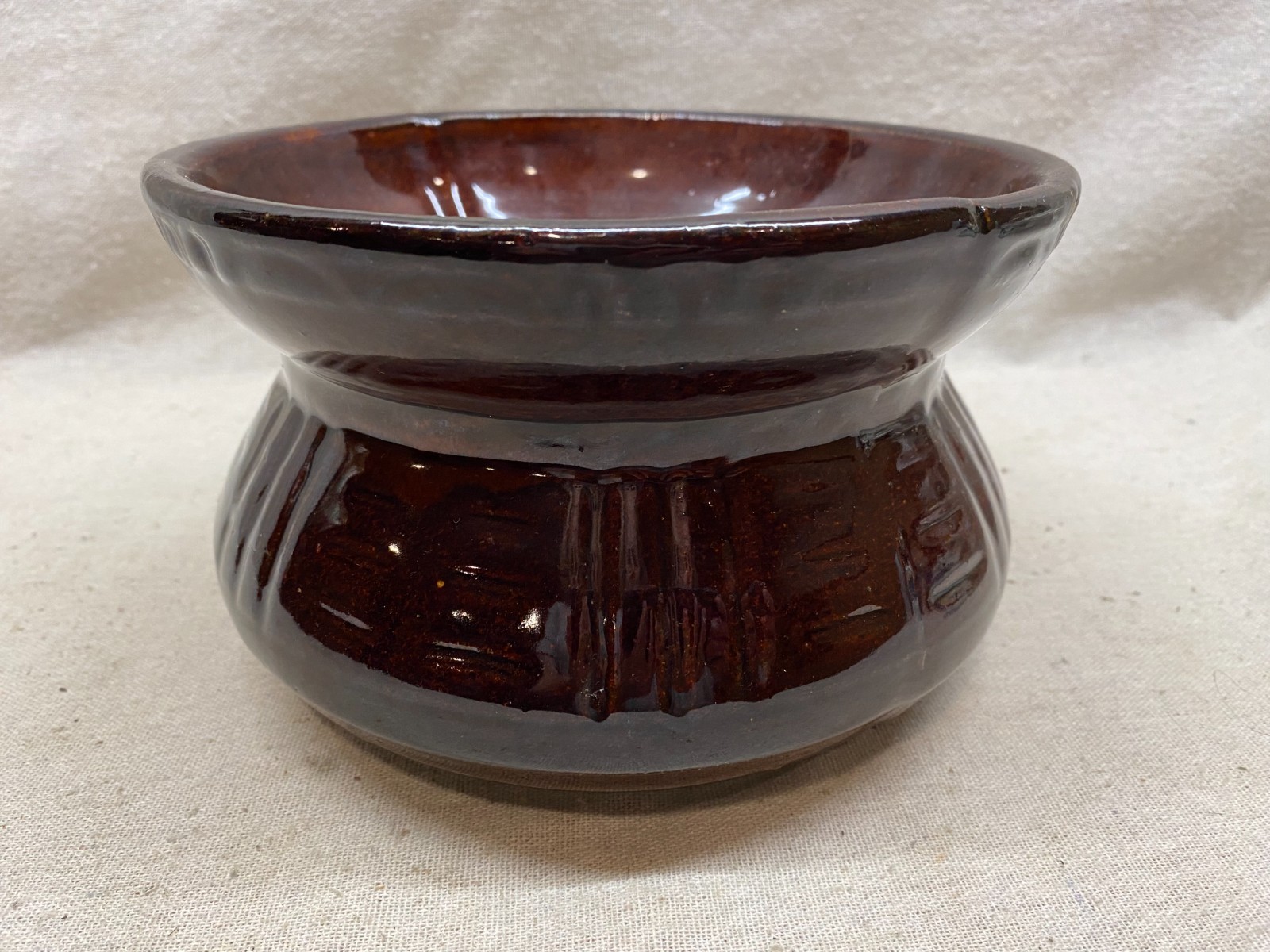 Vintage Art Pottery Brown Glaze Spittoon Cuspidor Stoneware Crock Primitive