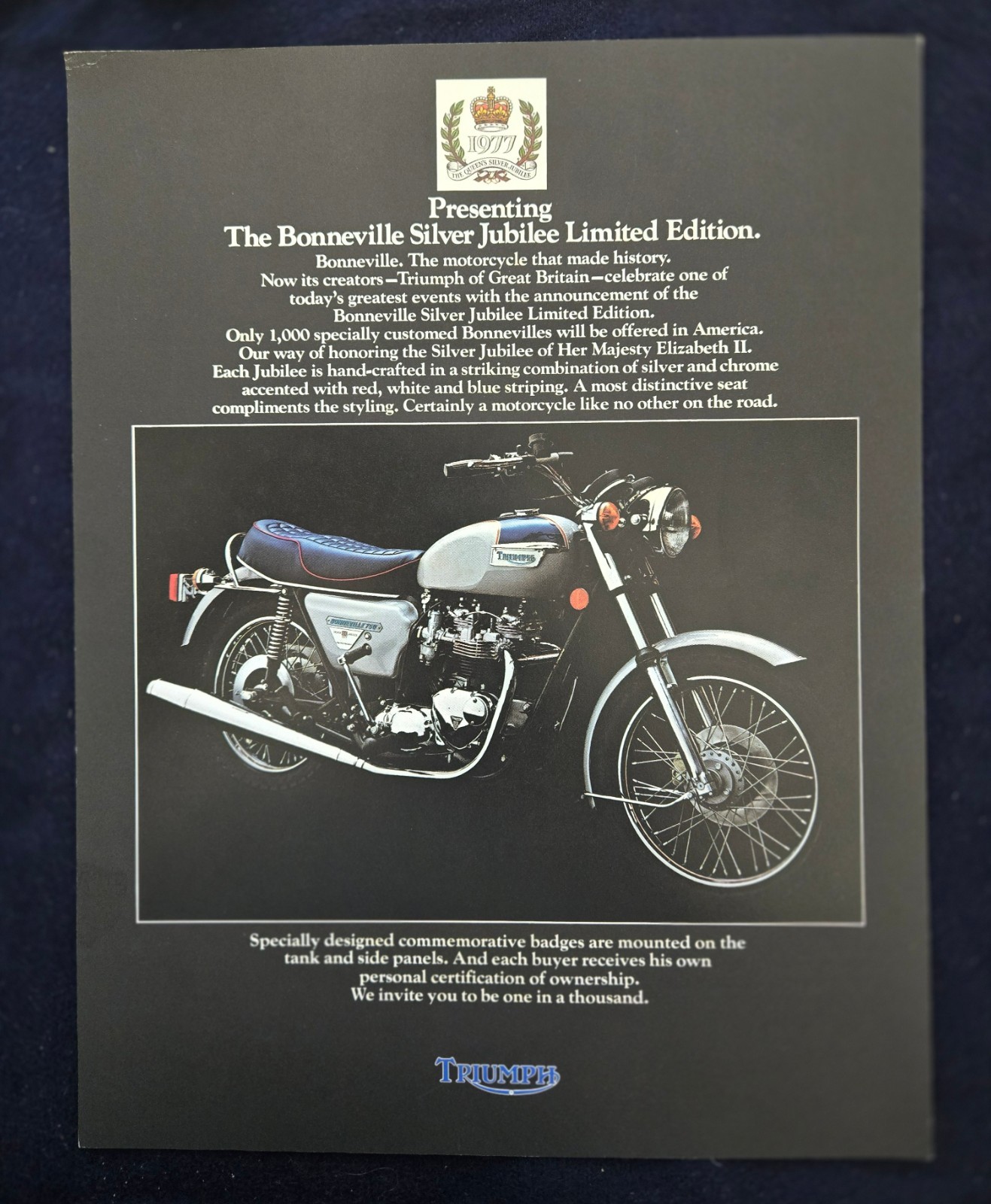 1977 Triumph Bonneville 750 Silver Jubilee Motorcycle