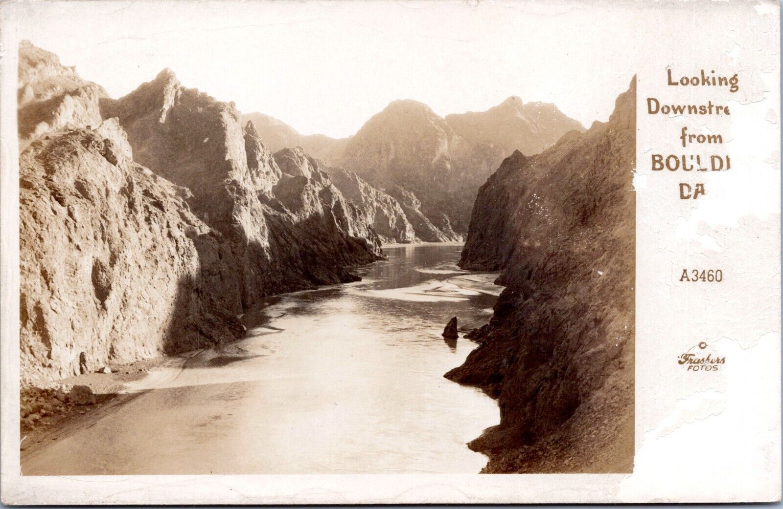 RPPC Looking Downstream from Boulder Dam, Nevada- Frashers Photo Postcard c1940s