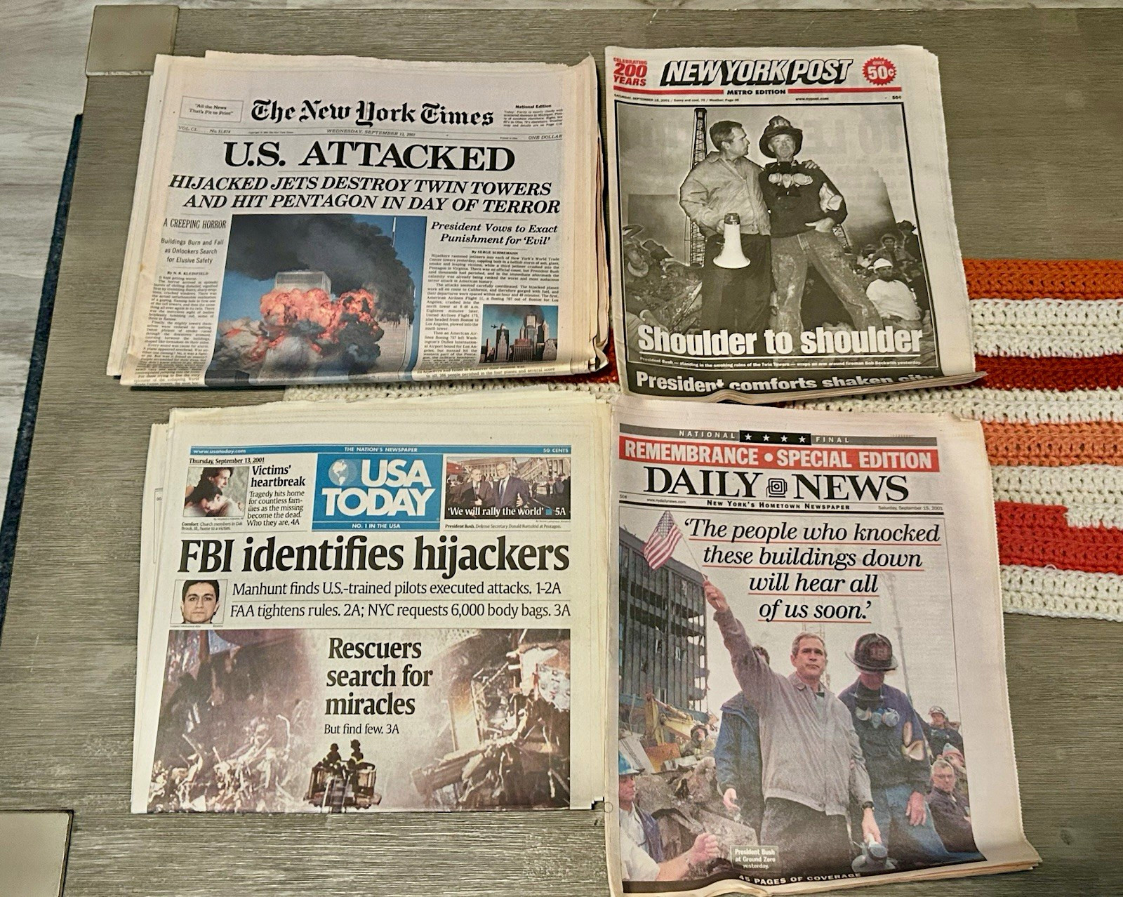 Lot of 4 Sept 2001 Newspapers NY Times NY Post USA Today Daily News Complete Lot of 4 Sept 2001 Newspapers NY Times NY Post USA Today Daily News Complete