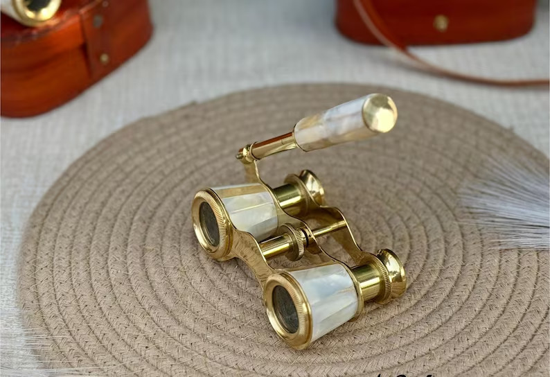 AK Personalized Brass Opera Glasses with Mother of Pearl - Engraved Leather Case