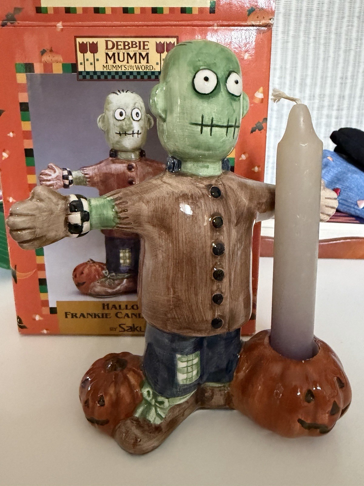 Debbie Mumm 1998 Halloween Frankie Ceramic Candle Holder Sakura