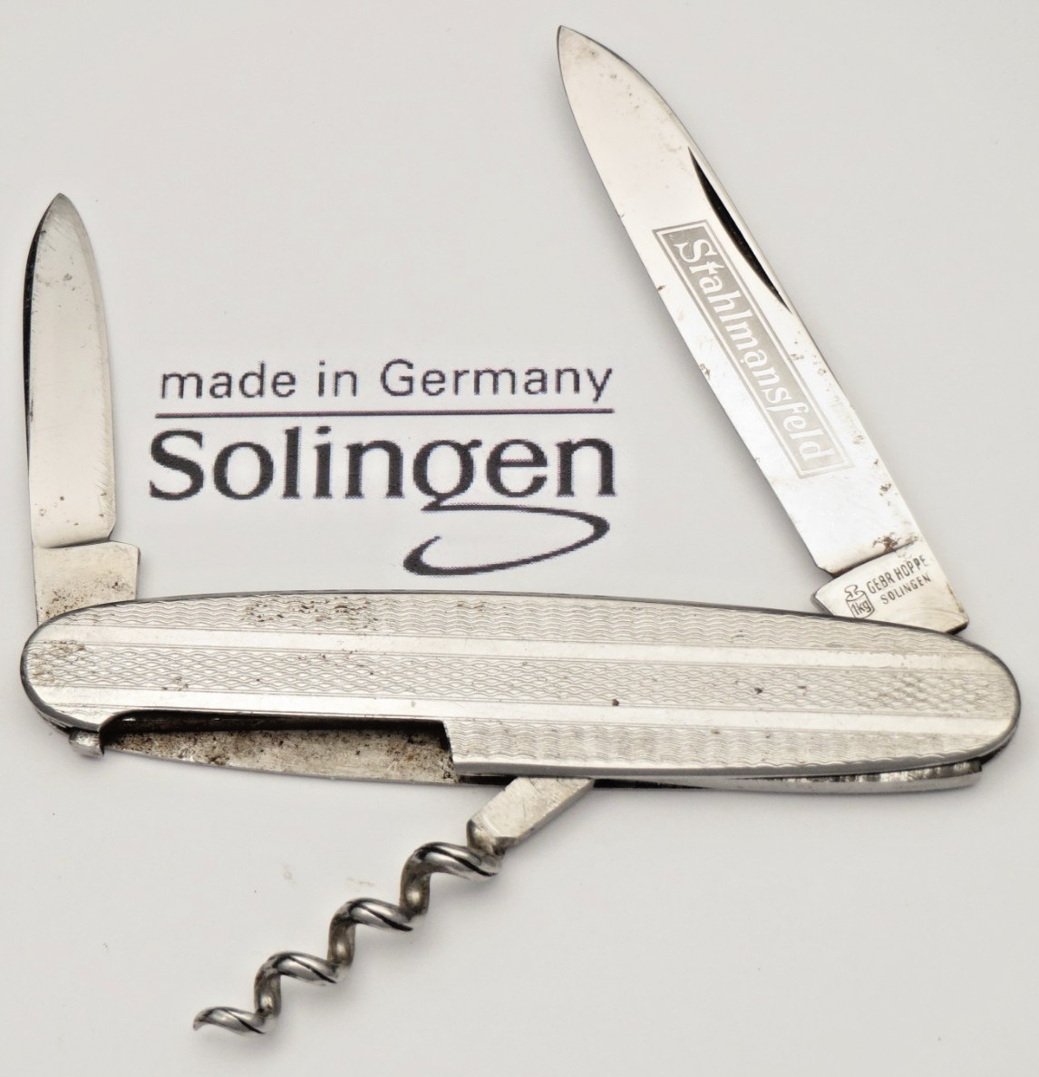 Vintage GEBR HOPPE SOLINGEN Bartender’s Knife - Patterned Metal Handles - Unused