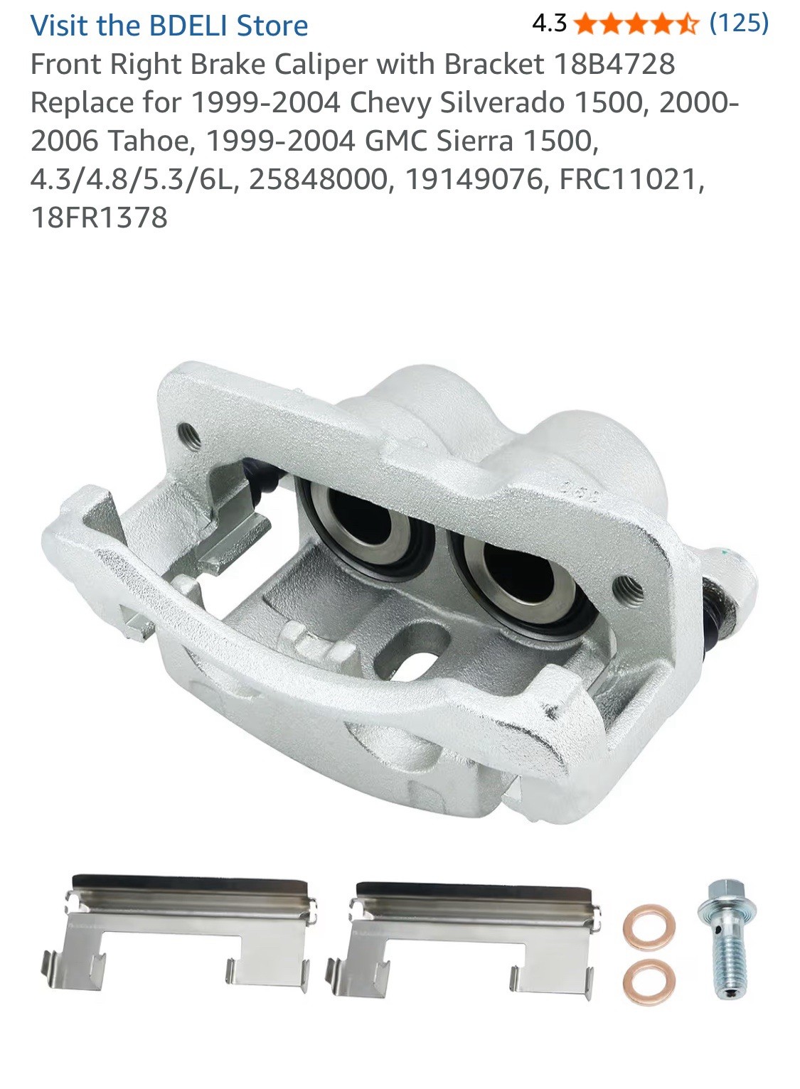 BDELI Front Right Brake Caliper with Bracket 18B4728 Replace for 1999-2004 Ch...