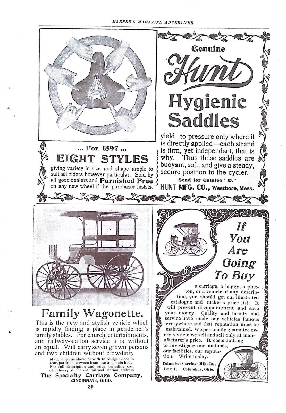 Vintage Magazine Ad Ephemera - Harper\'s 1897 - Specialty Carriage Co. Wagonette