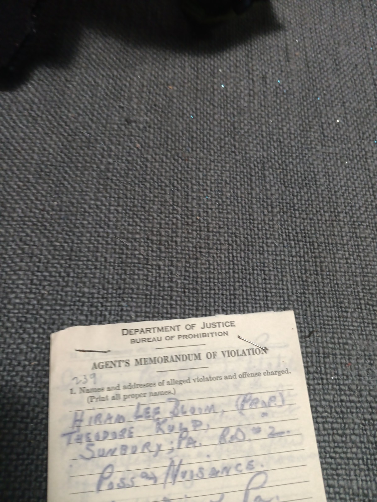 1932 PROHIBITION VIOLATION HIRAM LEE BLOOM SUNBURY PA WHISKEY BEER BAR ROOM