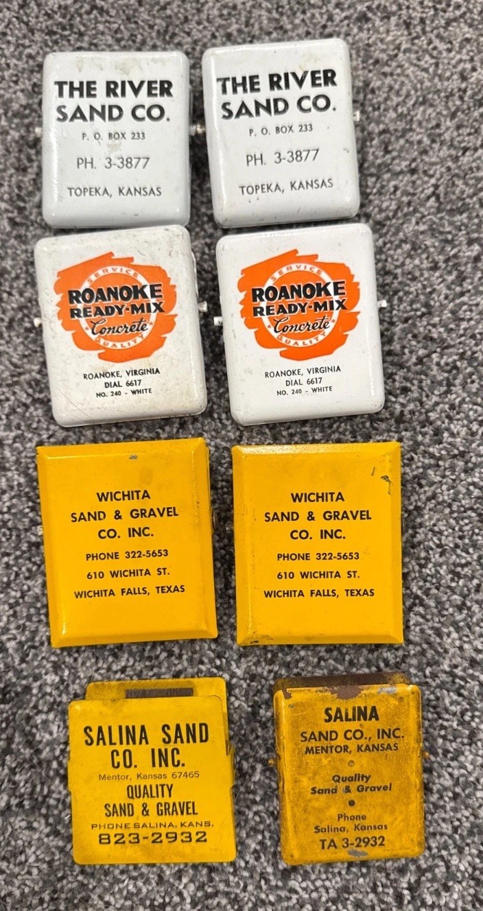 SAND/GRAVEL vintage advertising clips concrete /  paired matches. Lot Of 8