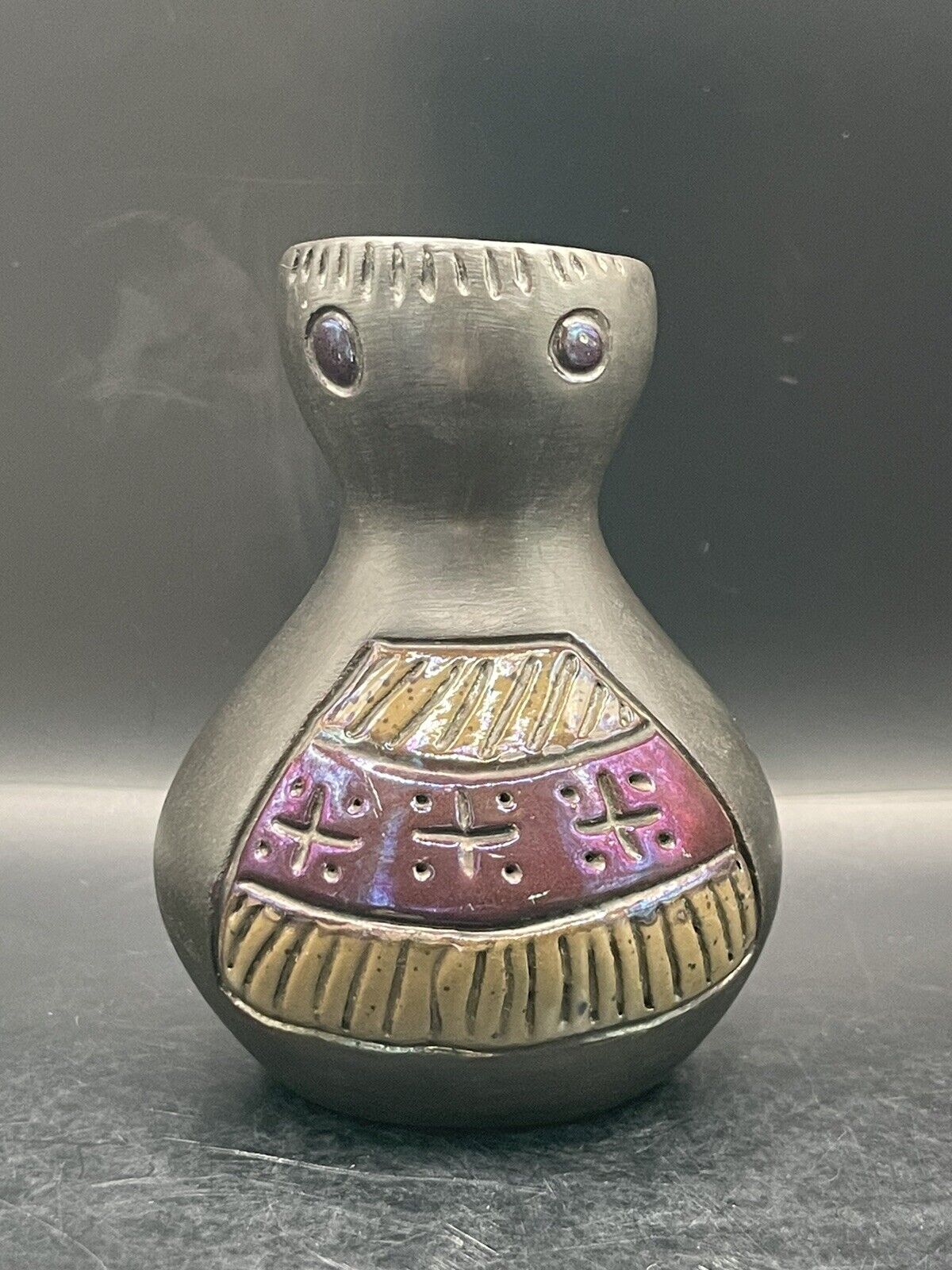 Vintage Figure Tribal Art Clay Pottery Mini Pitcher