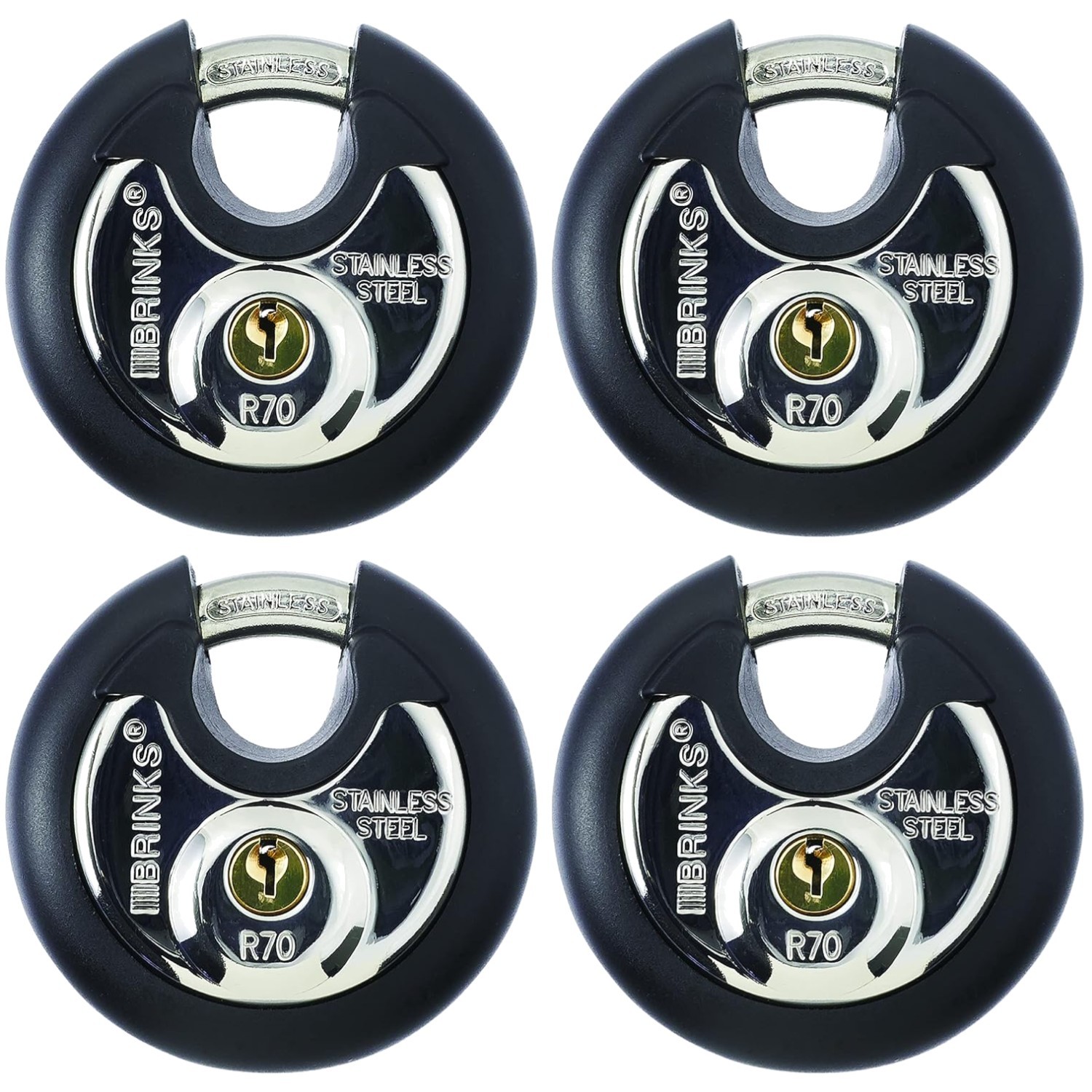 Durable 70mm Disc Lock with Stainless Steel Shackle, 4 Pack Durable 70mm Disc Lock with Stainless Steel Shackle, 4 Pack