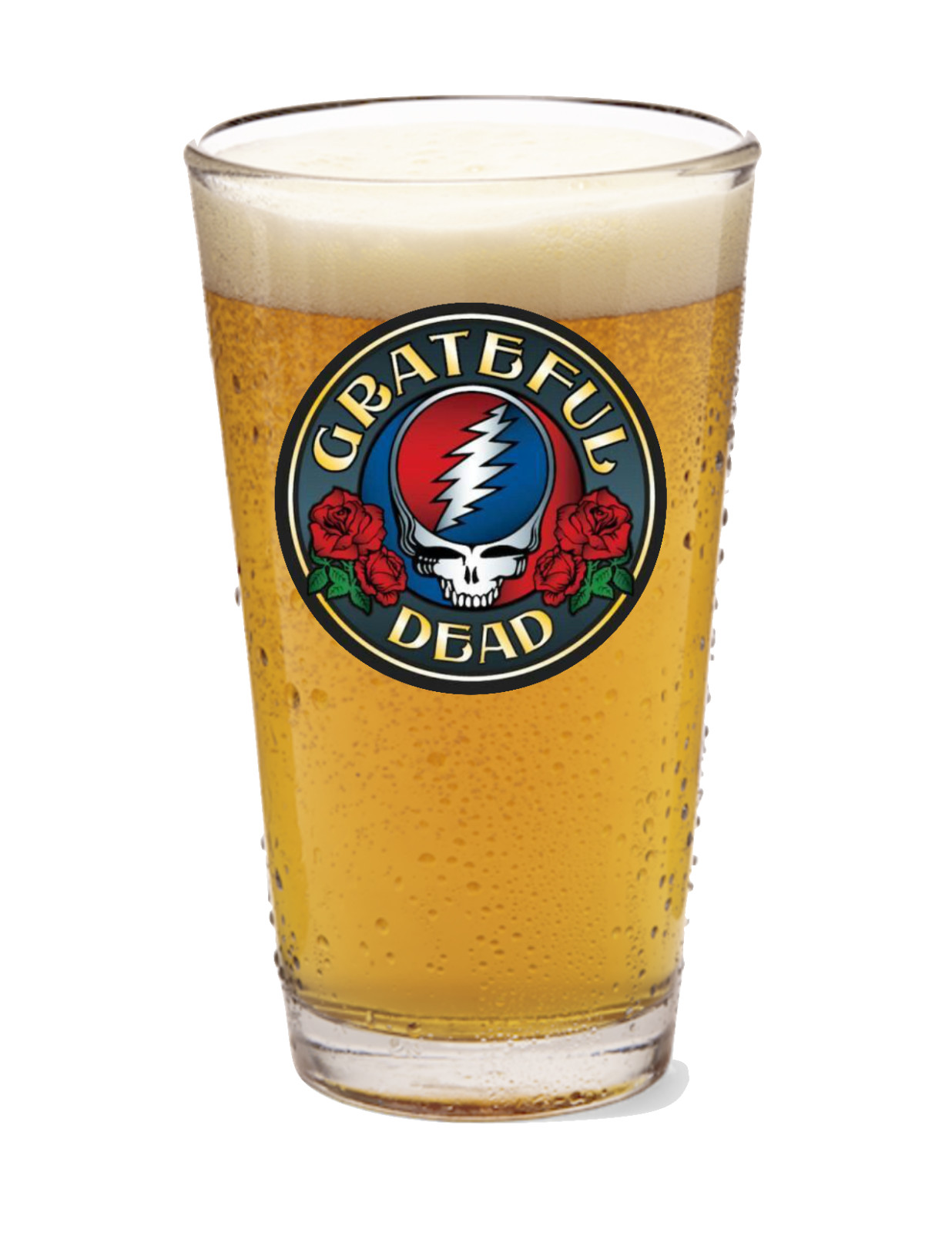 Grateful Dead - Rose - Rock and Roll - 16oz Pint Beer Glass Pub Barware Cocktail Grateful Dead - Rose - Rock and Roll - 16oz Pint Beer Glass Pub Barware Cocktail