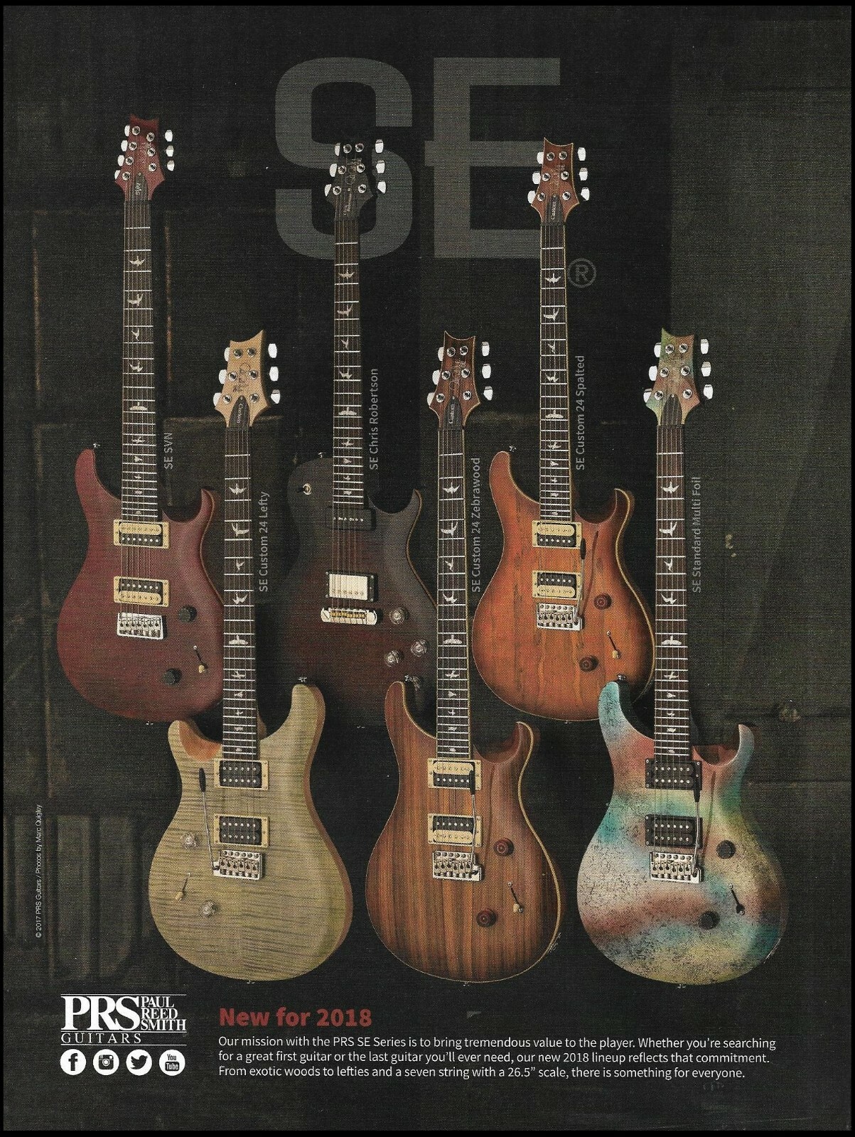 PRS SE 2018 Series ad Custom 24 SVN Zebrawood Spalted guitar advertisement