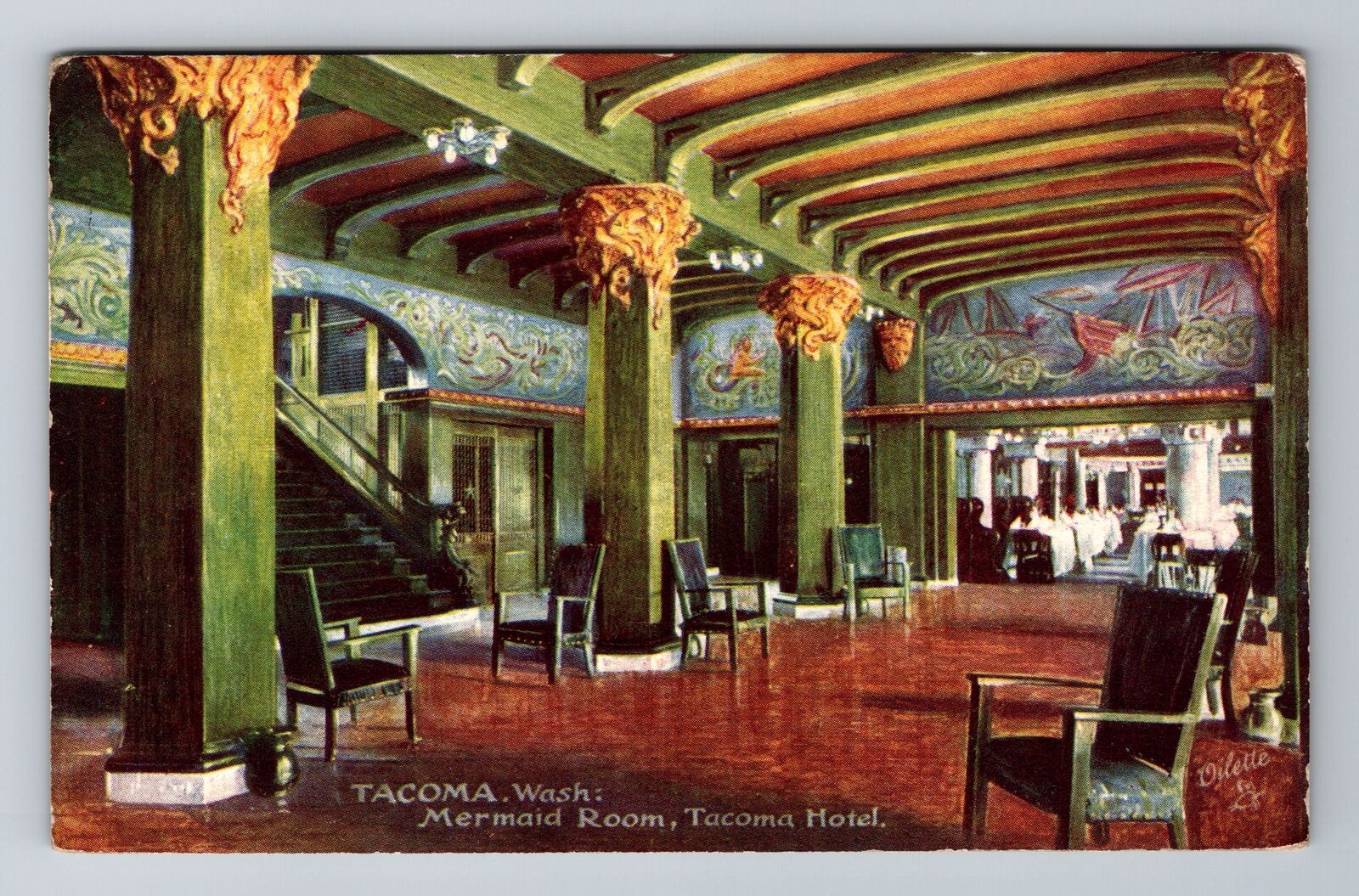 Tacoma WA-Washington, Mermaid Room, Tacoma Hotel, Vintage c1909 Postcard