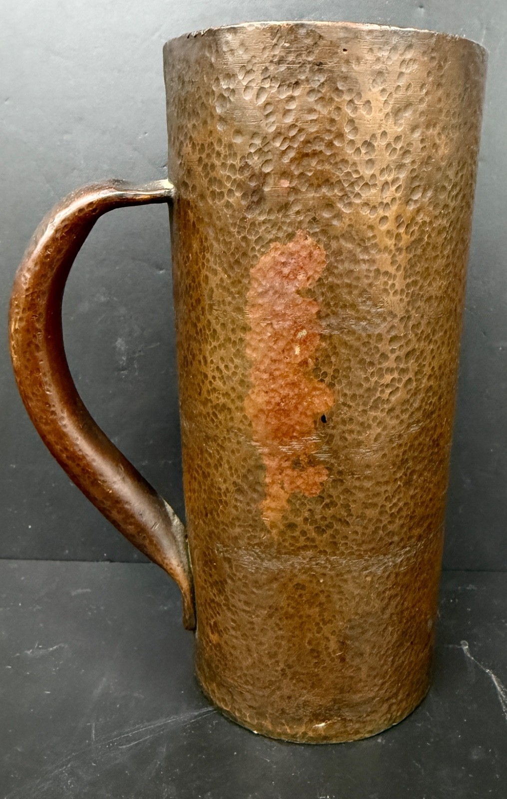 Antique Copper Brass Folk Trench Art Hammered Mug Vase w/ Handle 7