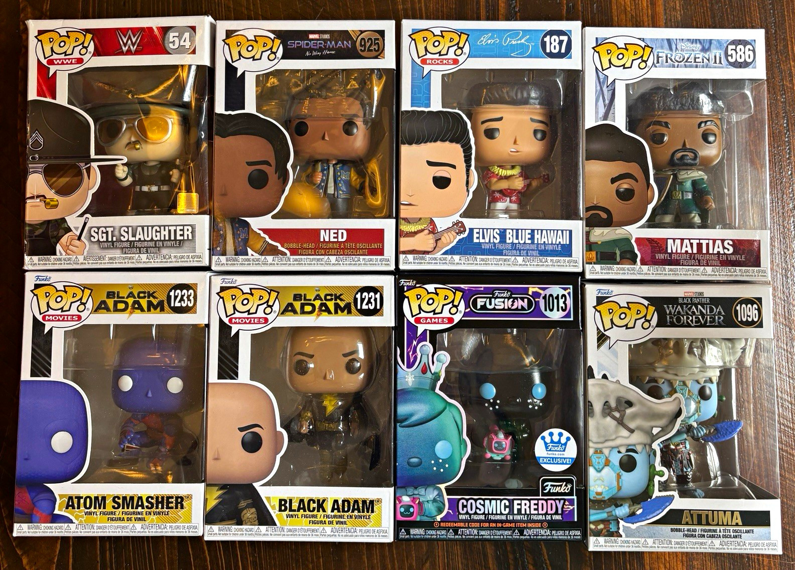 Funko Pop Vinyl Mixed Lot 8 Boxed Sgt. Slaughter Elvis Ned Black Adam Marvel DC