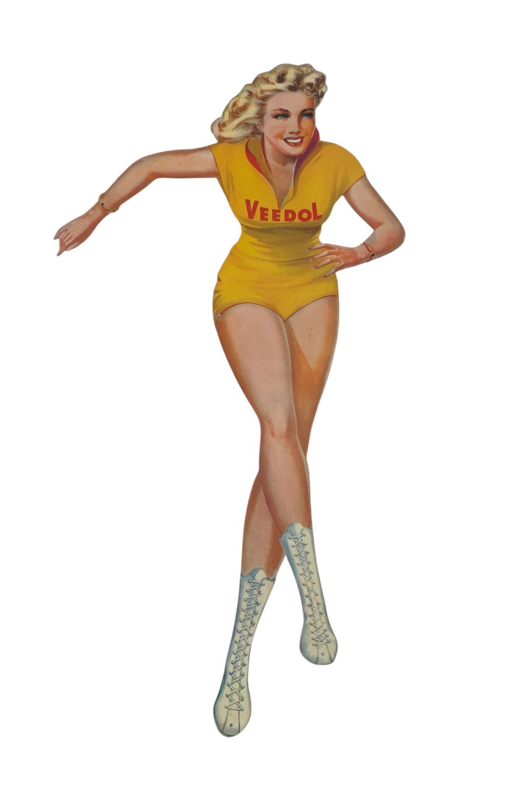 RARE 1950s VEEDOL Pin-Up Advertising Sign NOS Original Paper Collector Grade