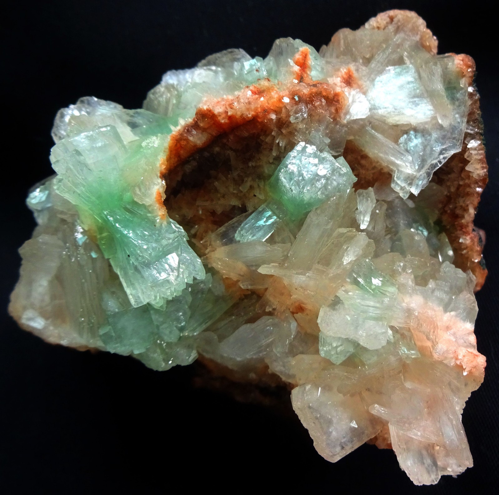 GREEN APOPHYLLITE & STILBITE CRYSTALS ON PINK HEULANDITE MATRIX Minerals Specime