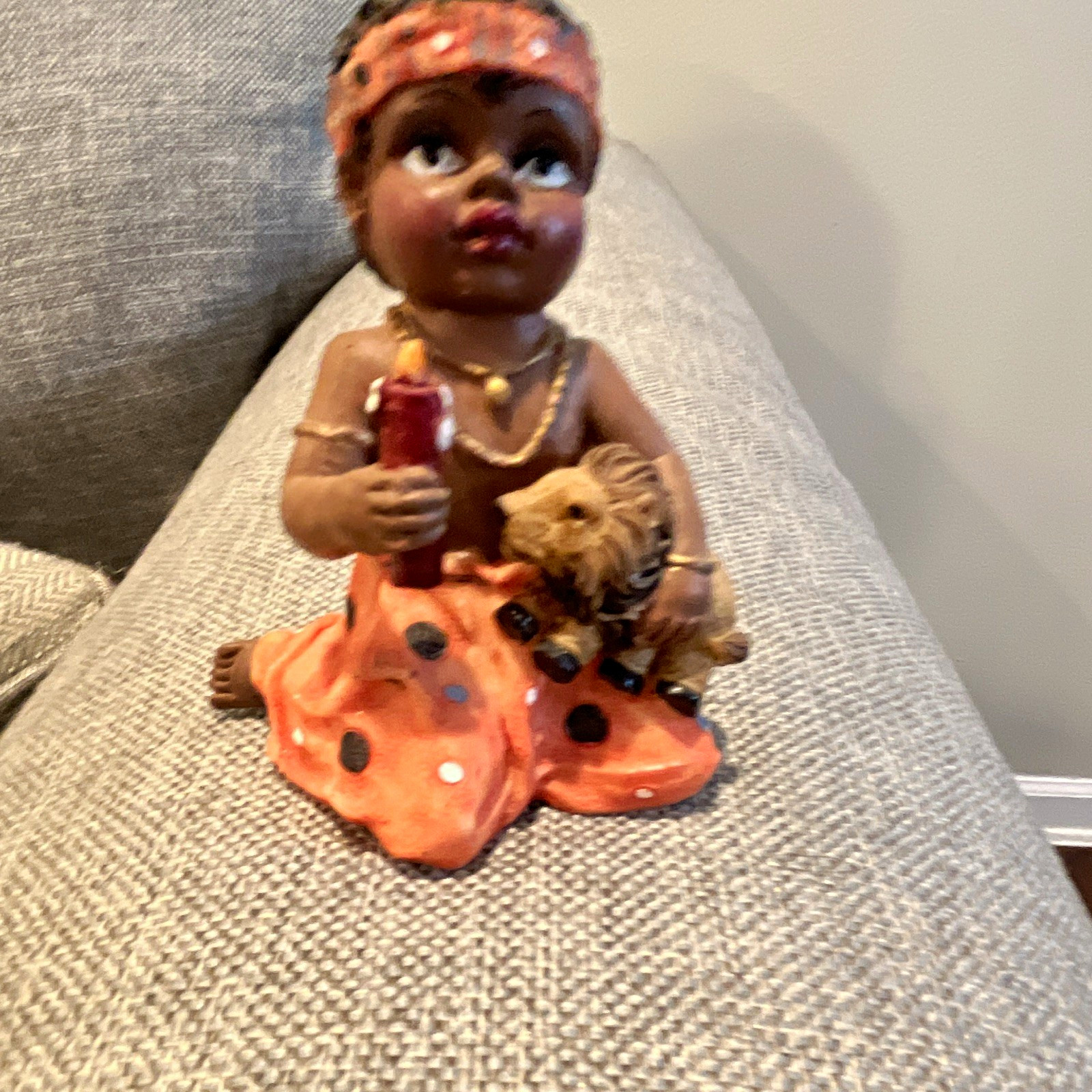 K\'s Collection Hand Painted Resin Native American Child Girl Figurine, 1980s