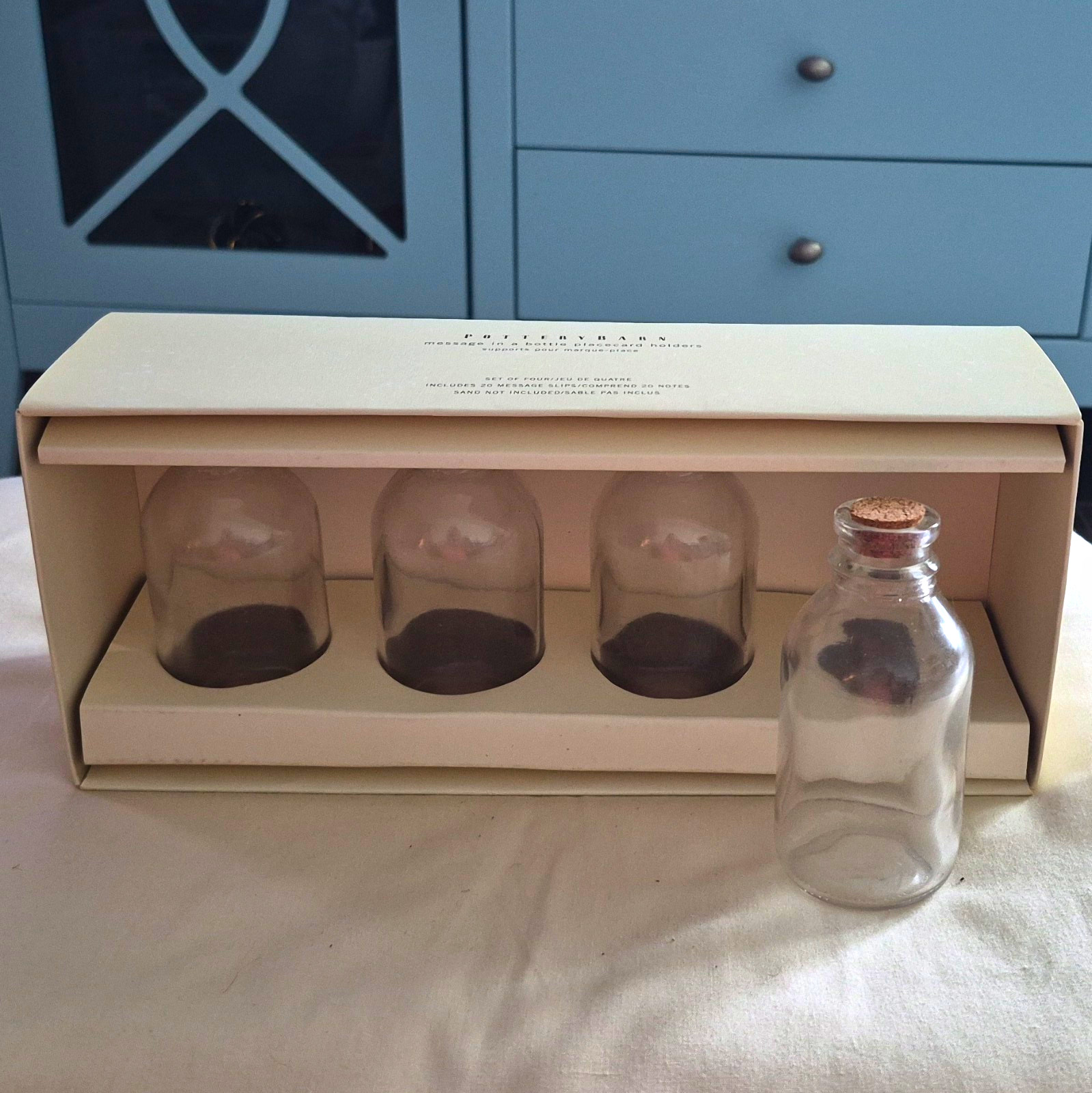 Pottery Barn Message in a Bottle Place Card Holders Set of 4 w/20 Slips