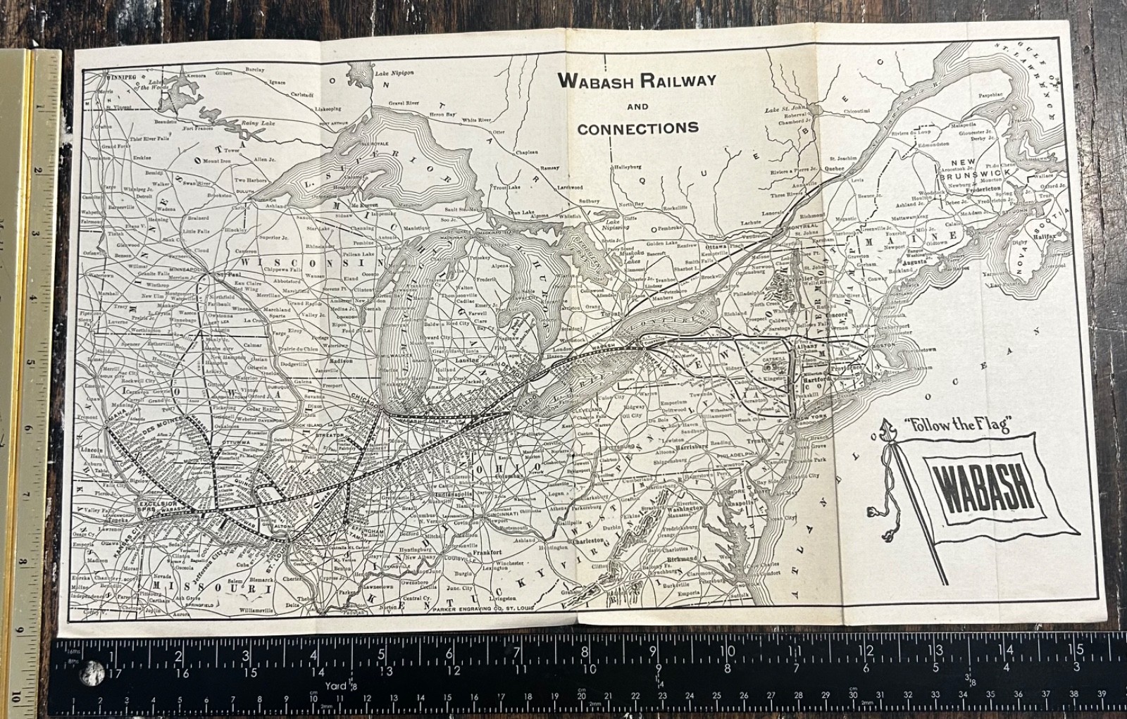 Rare Original Circa 1920 Wabash Railway & Connections Railroad Map