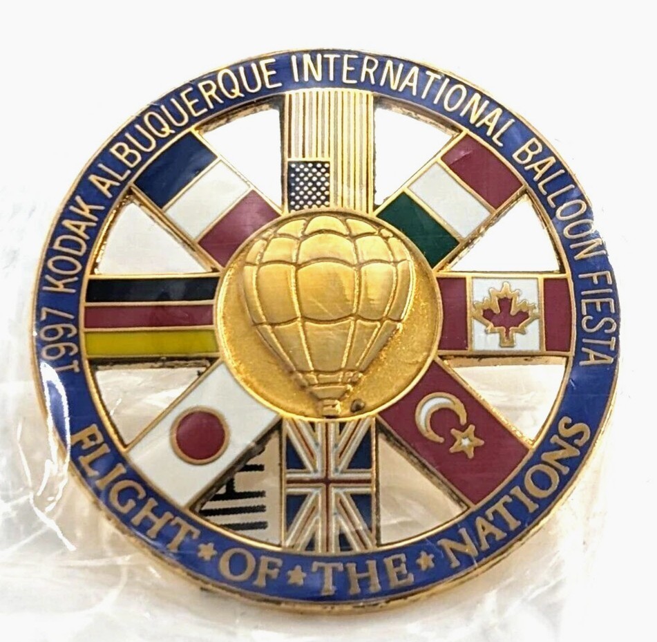 1996 Flight Of The Nations Albuquerque Balloon Fiesta Country Flags AIBF Pin VTG