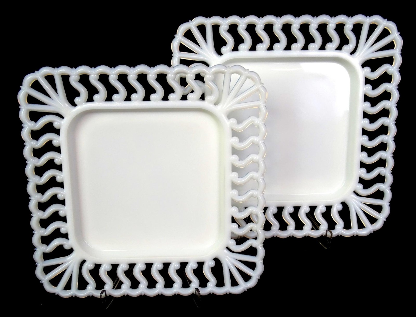 Westmoreland Milk Glass White Square S Pattern 2 pc 8 3/8\