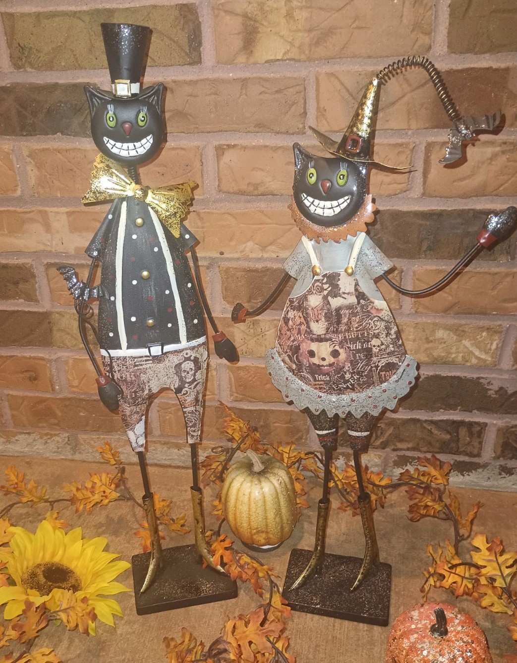 Halloween Folk Art Metal Whimsical Cat Pair 22 Halloween Folk Art Metal Whimsical Cat Pair 22