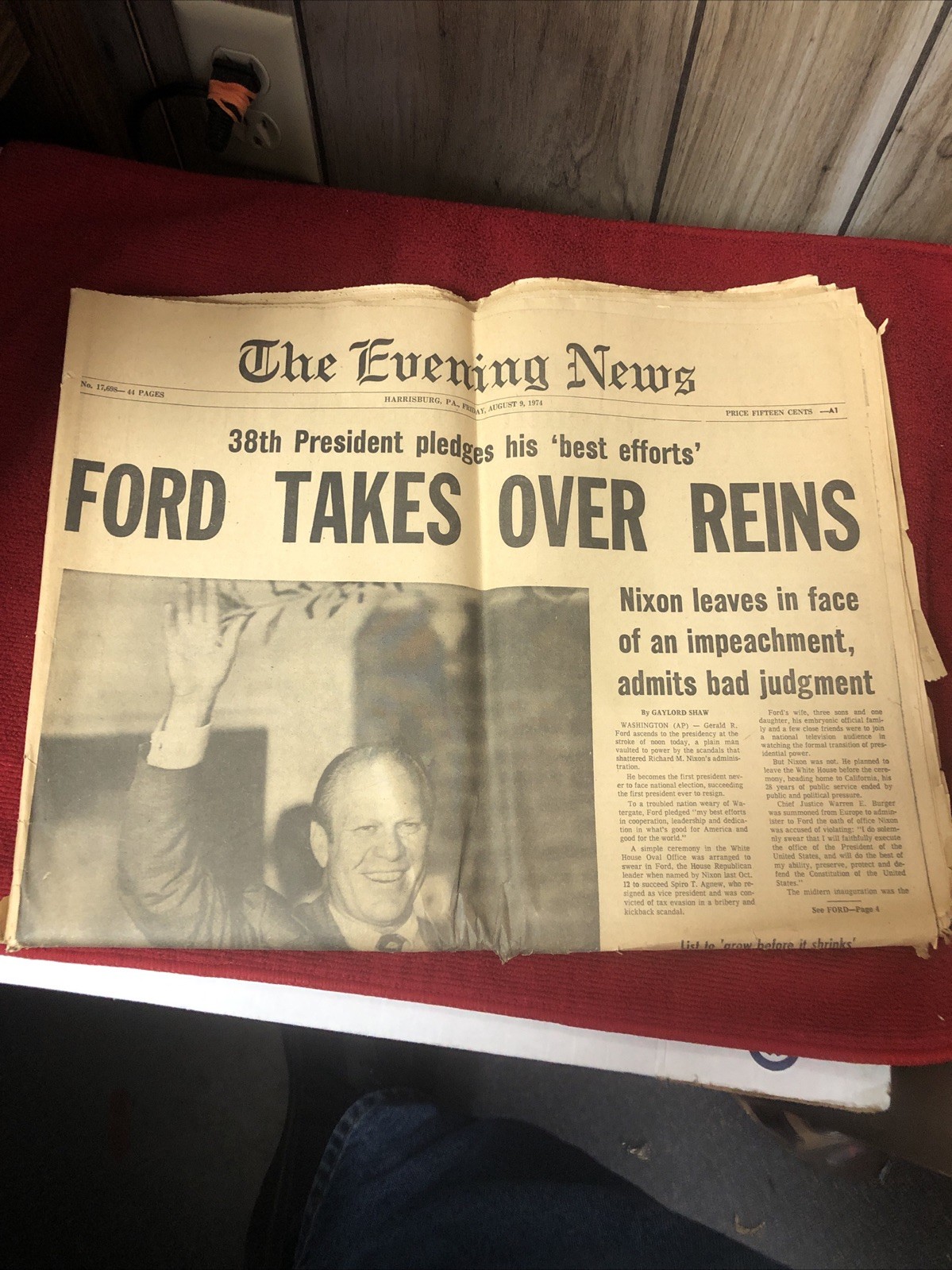 Vintage Evening News Newspaper August 9 1974 Gerald Ford Nixon Harrisburg Pa