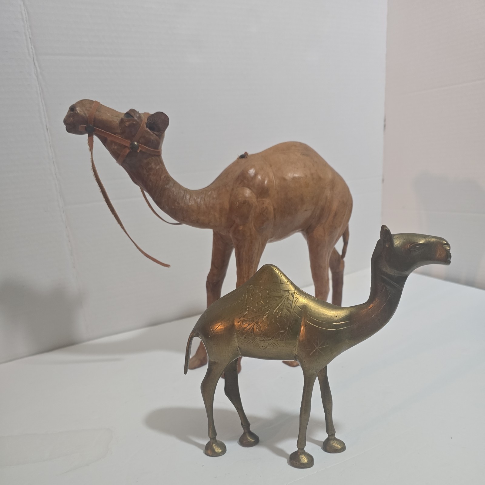 VTG Solid Brass Camel Etched Design & Large Wooden Camel with bridle African