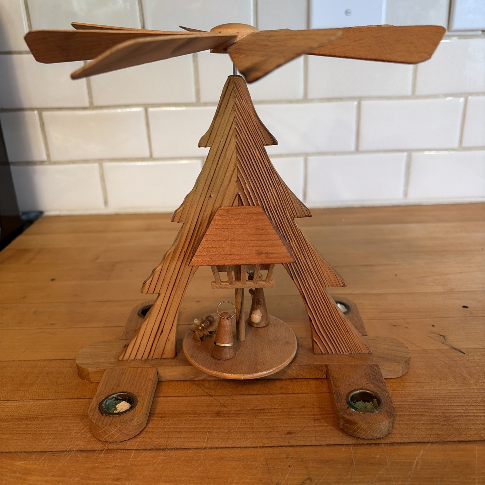 VTG West Germany Carousal Wooden I Tier Christmas Pyramid Nativity Erzgebirge