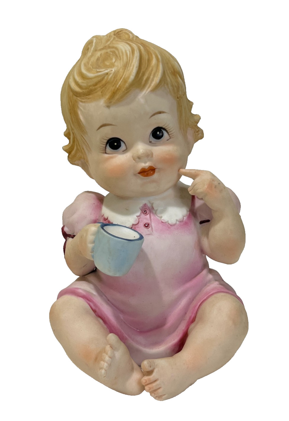 Vintage Lefton China Porcelain Bisque Piano Baby Girl Statue Figurine KW3499