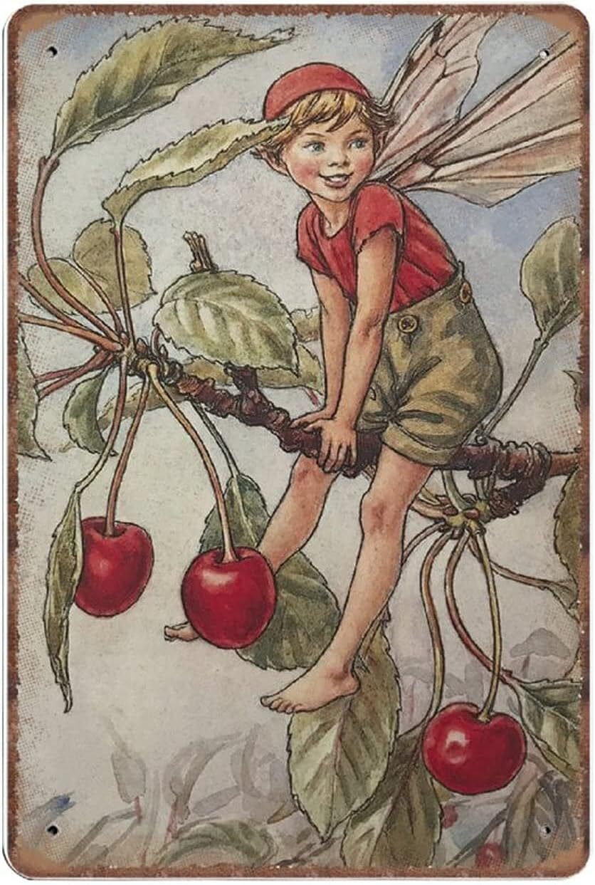 The Cherry Tree Fairy Vintage Style Flower Fairies Tin Signs, Cicely Mary Barker