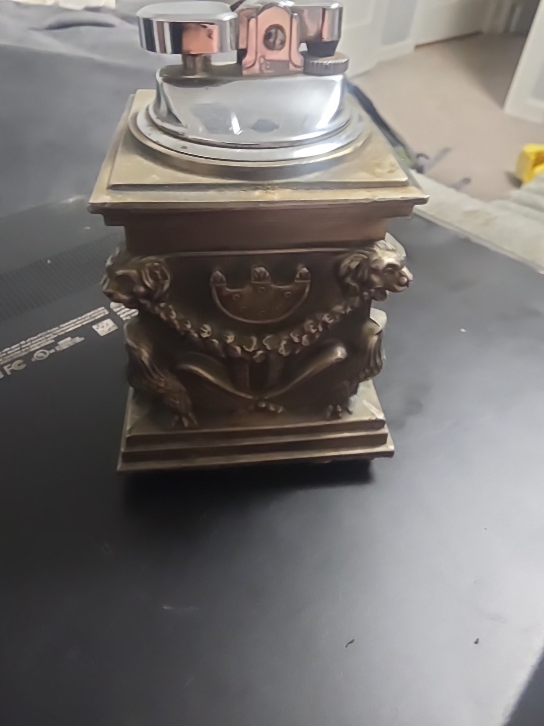 Vintage Federal Eagle Metal Table Lighter w/ Lion Head Accents Mid Century Decor