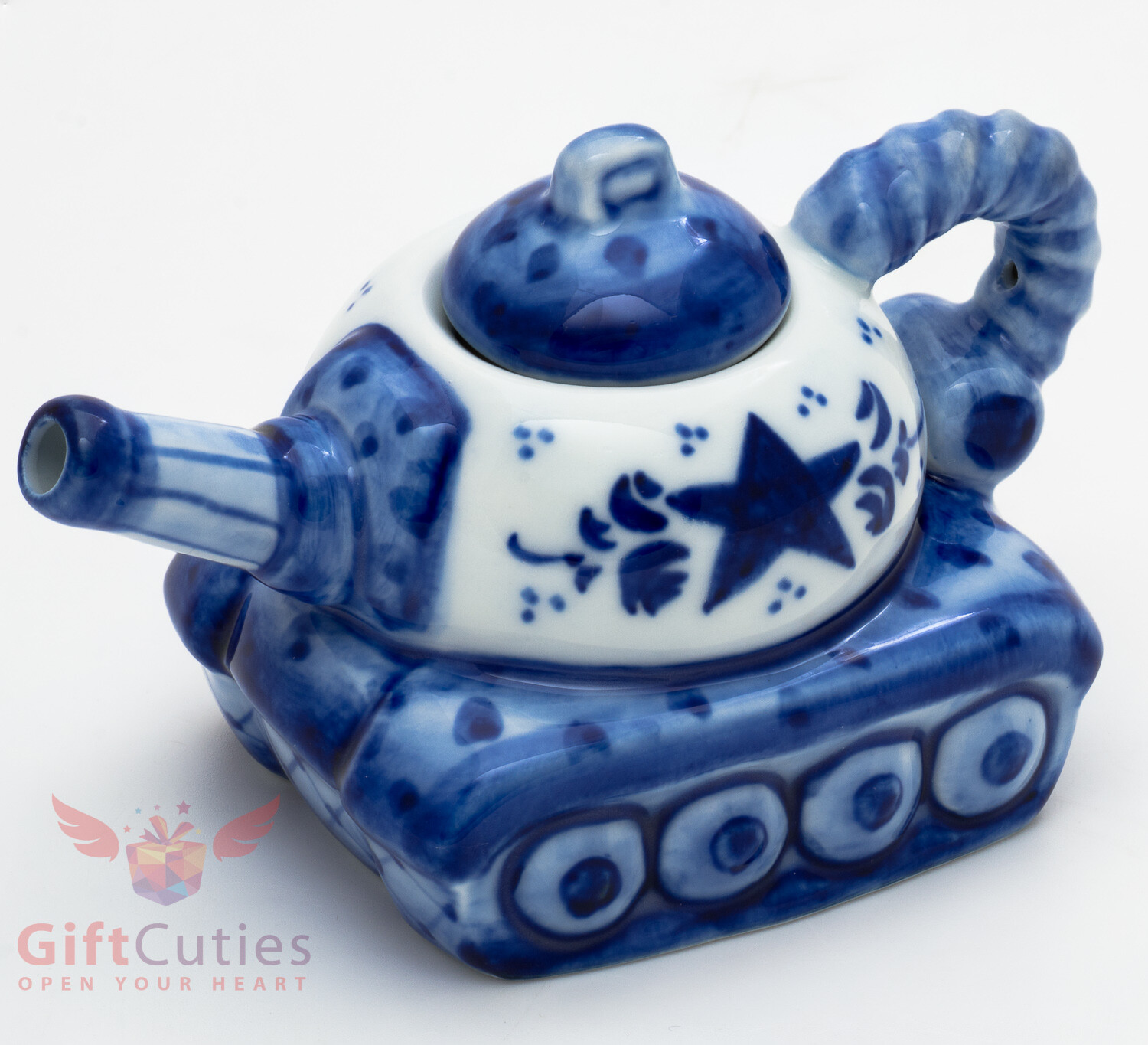 Porcelain Gzhel teapot Russian tank server handmade in Russia World of Tanks