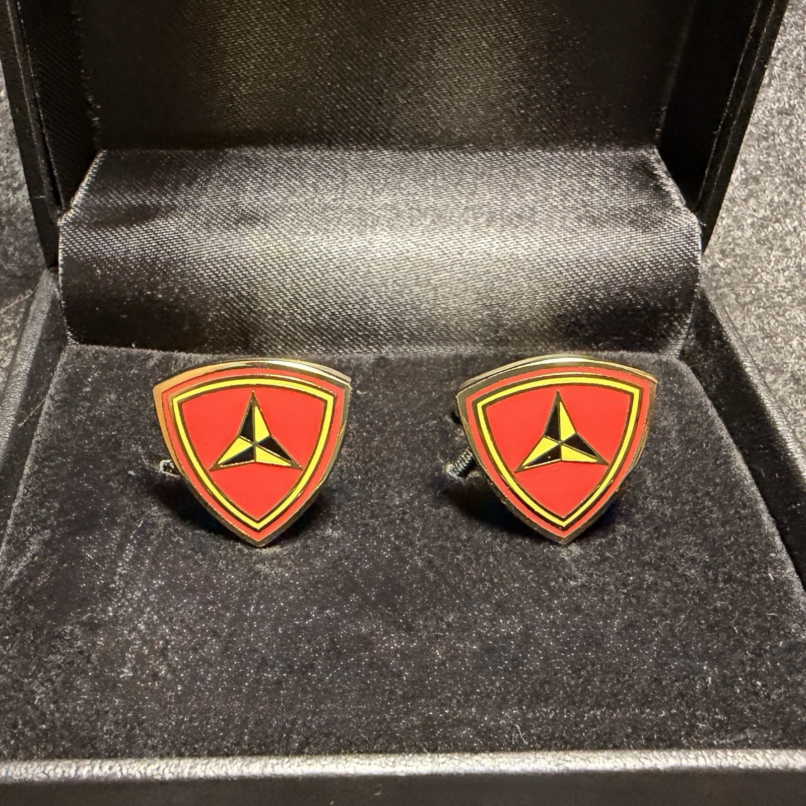 3rd Marine Division Cuff Links – Gold-Tone Red Enamel Pair Limited Stock