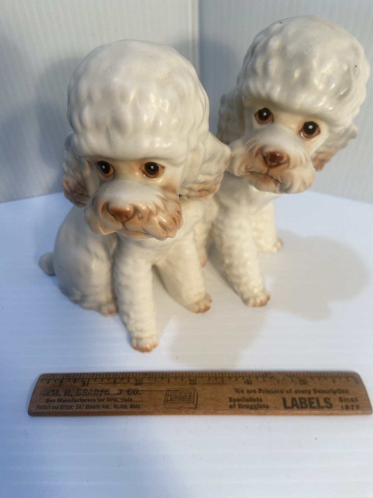 LEFTON POODLE pair WHITE 6 L X 5 1/2 T PORCELAIN FIGURINE h4218