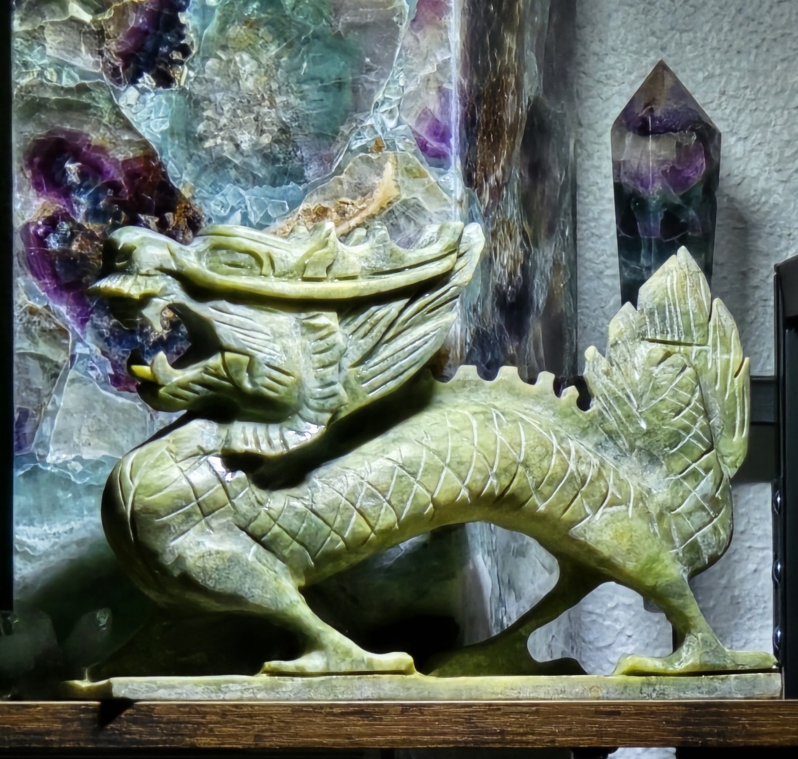 Vintage Carved Xiuyan Jade Chinese Dragon, Large, Lovely Piece