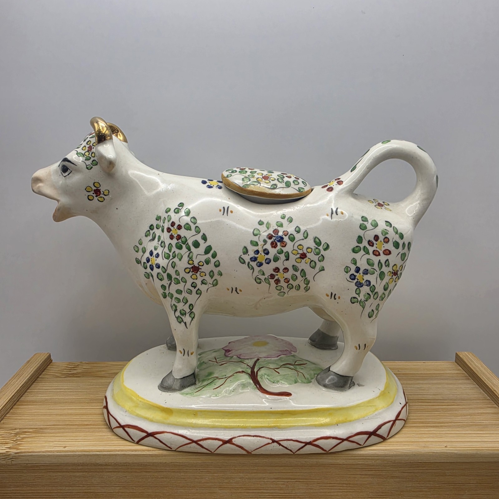 Vintage Staffordshire Cow Creamer Floral Handpainted Antique? Farmhouse Country
