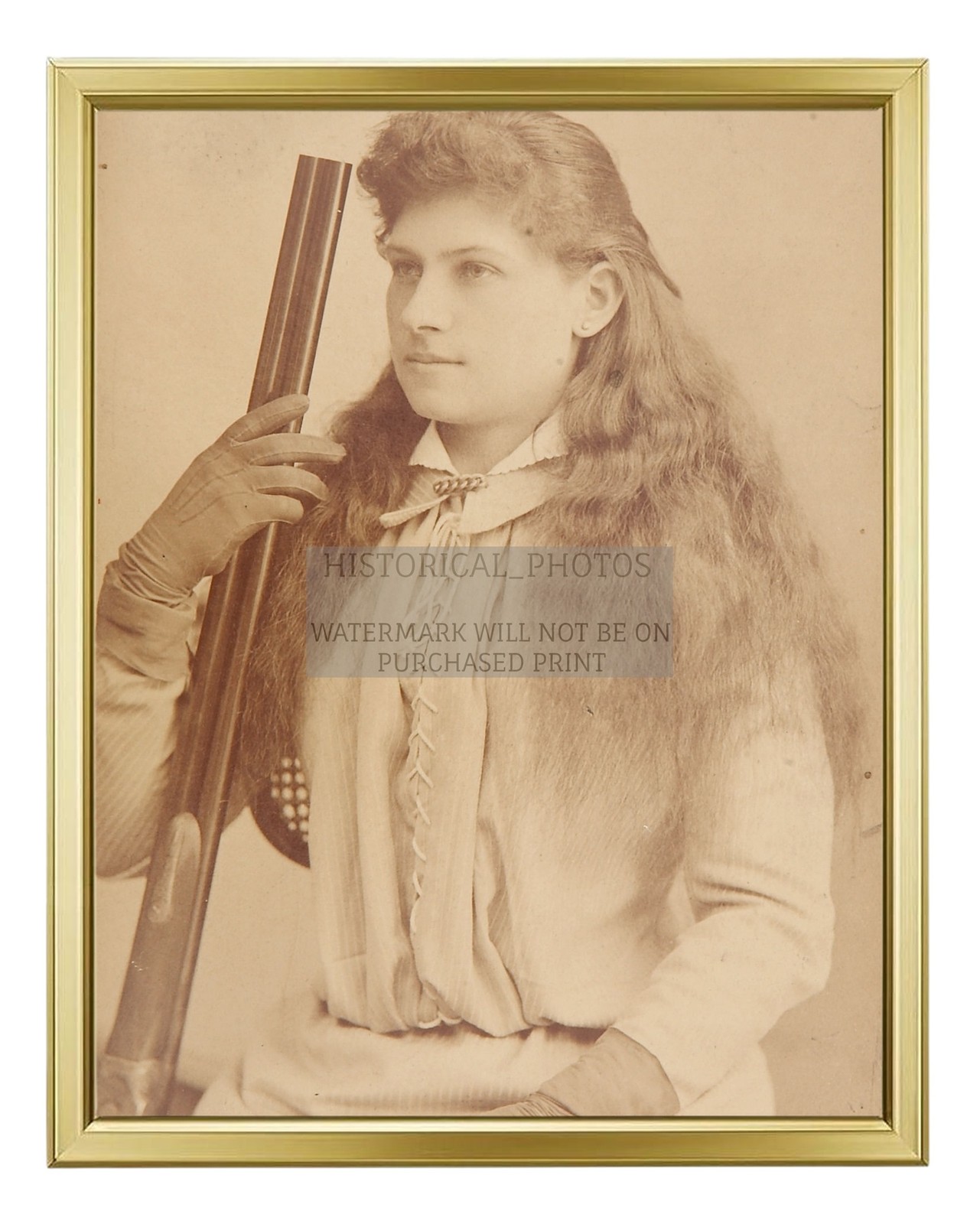 ANNIE OAKLEY PORTRAIT CAMPBELL SHOOTER 1880S LADY 8X10 GOLD FRAMED PHOTO
