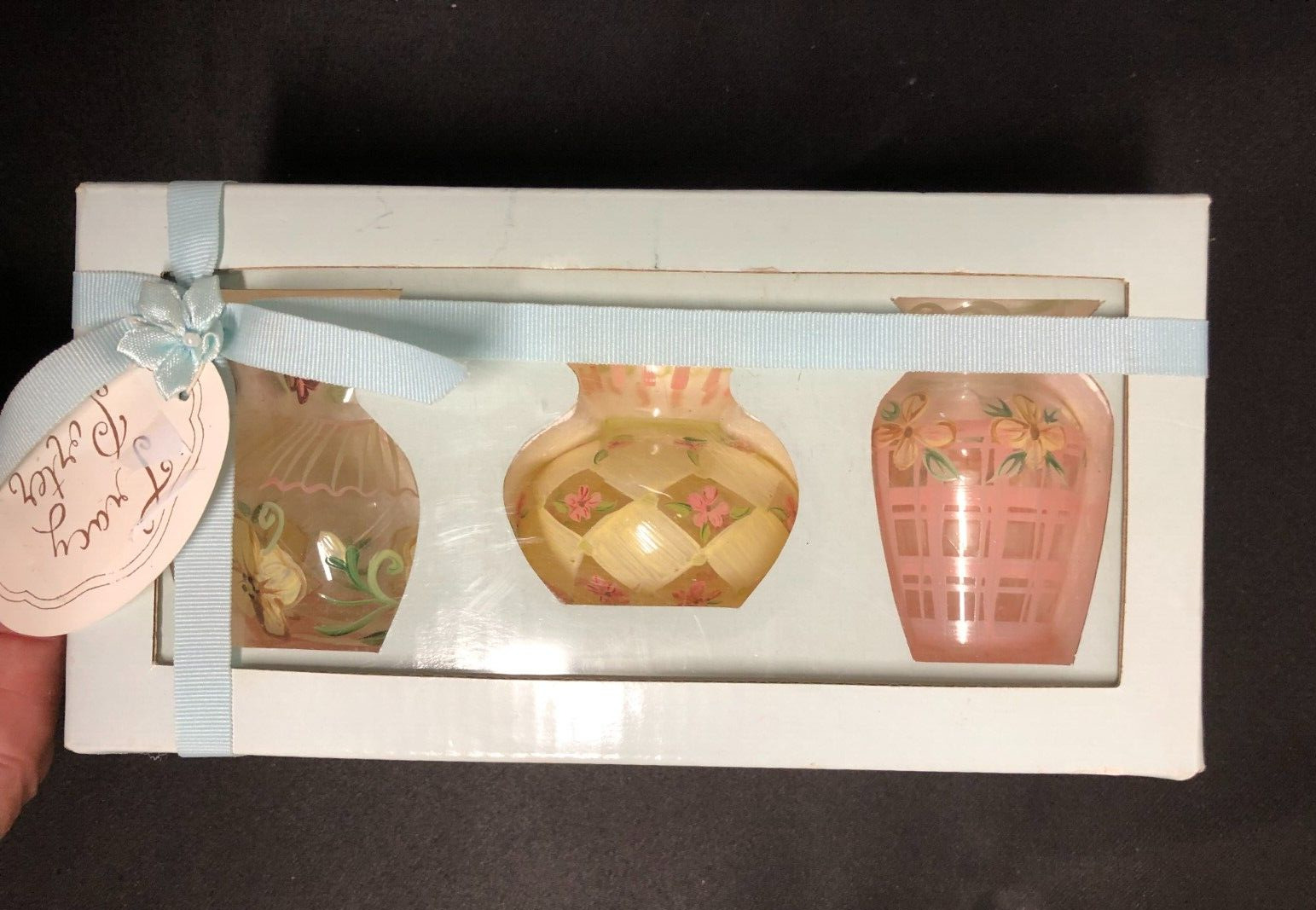 Gift Pk of 3 Tracy Porter Hand Painted Bud Vases #3288351 Sweet Pea Pattern, NIB
